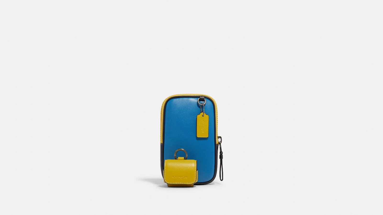 Coach Men’s Multifunction Phone Pack Ear Bud Case Yellow Blue Colorblock $228