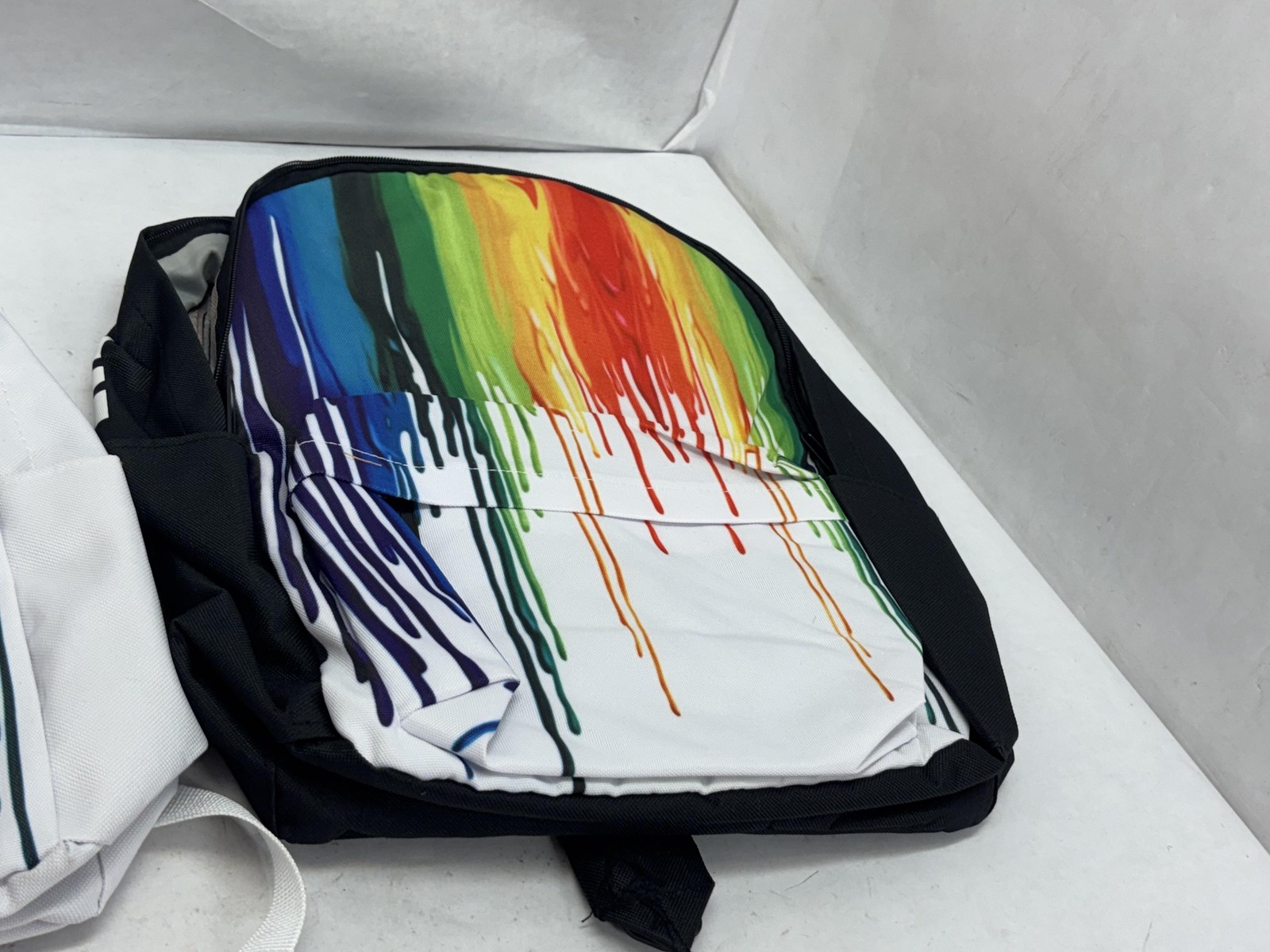 2 Rainbow Paint Drip Backpack Set School Bag White Black Art Print Laptop Pocket