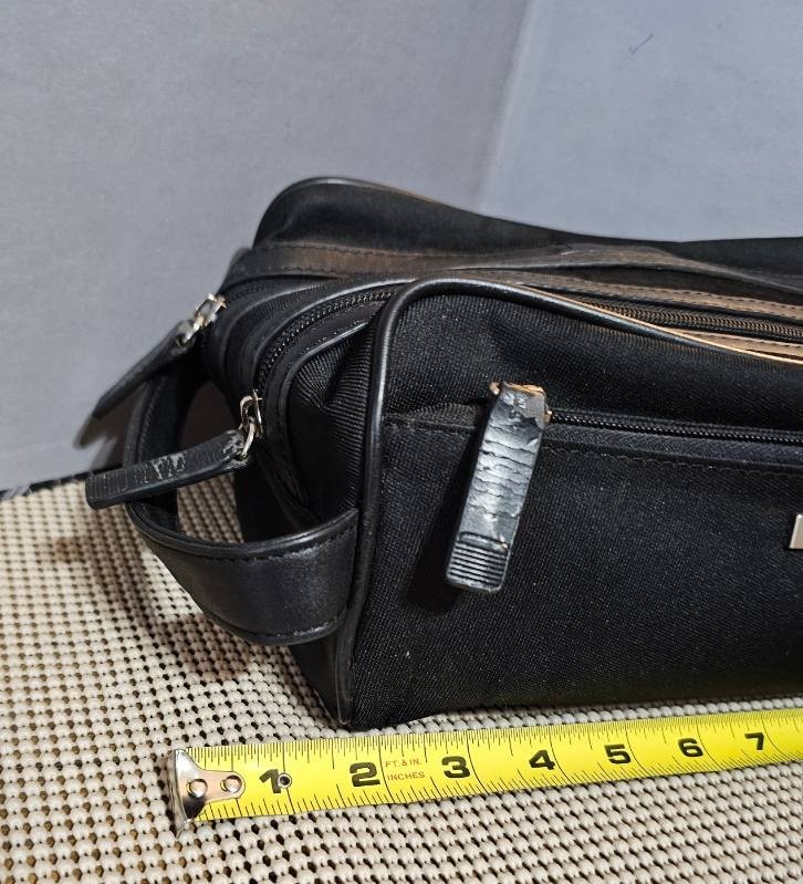 Kenneth Cole Reaction Black Canvas Faux Leather Travel Toiletry Bag. 12×6.5×4.5″