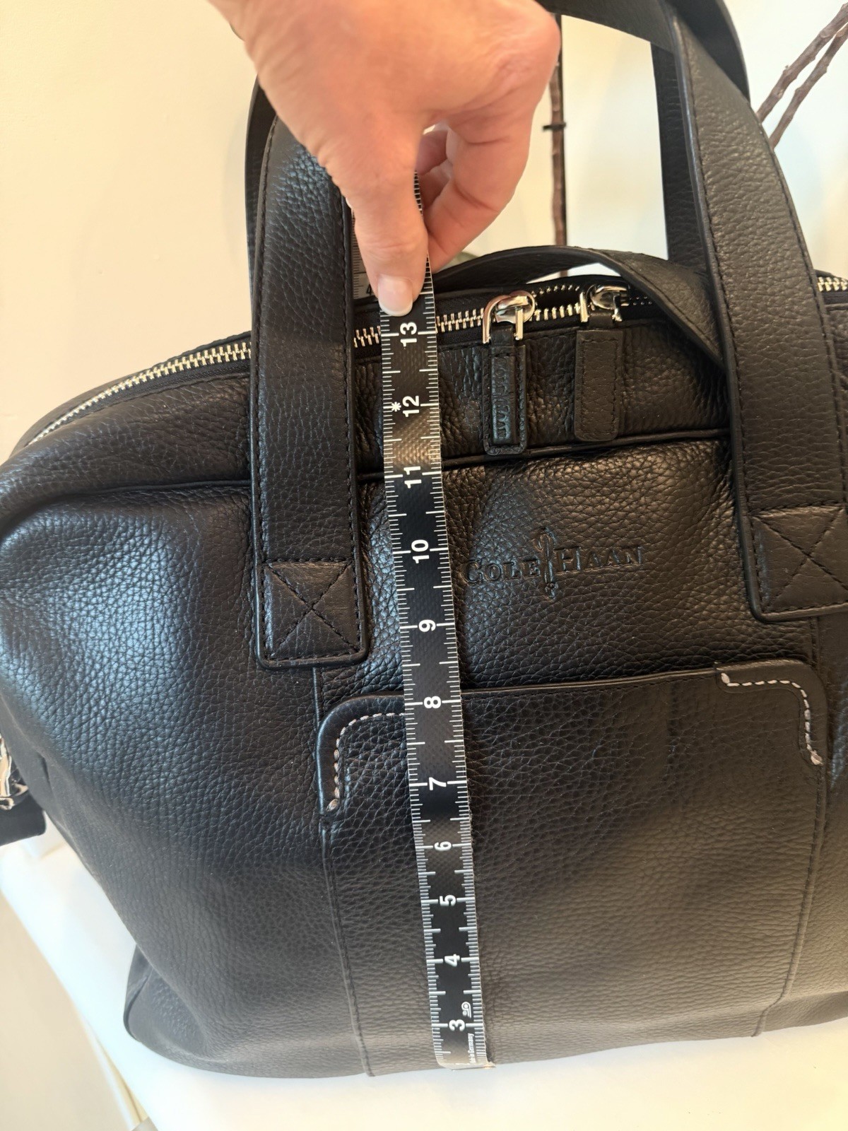 Cole Haan Black Leather Briefcase Workbag With Detachable Shoulder Strap