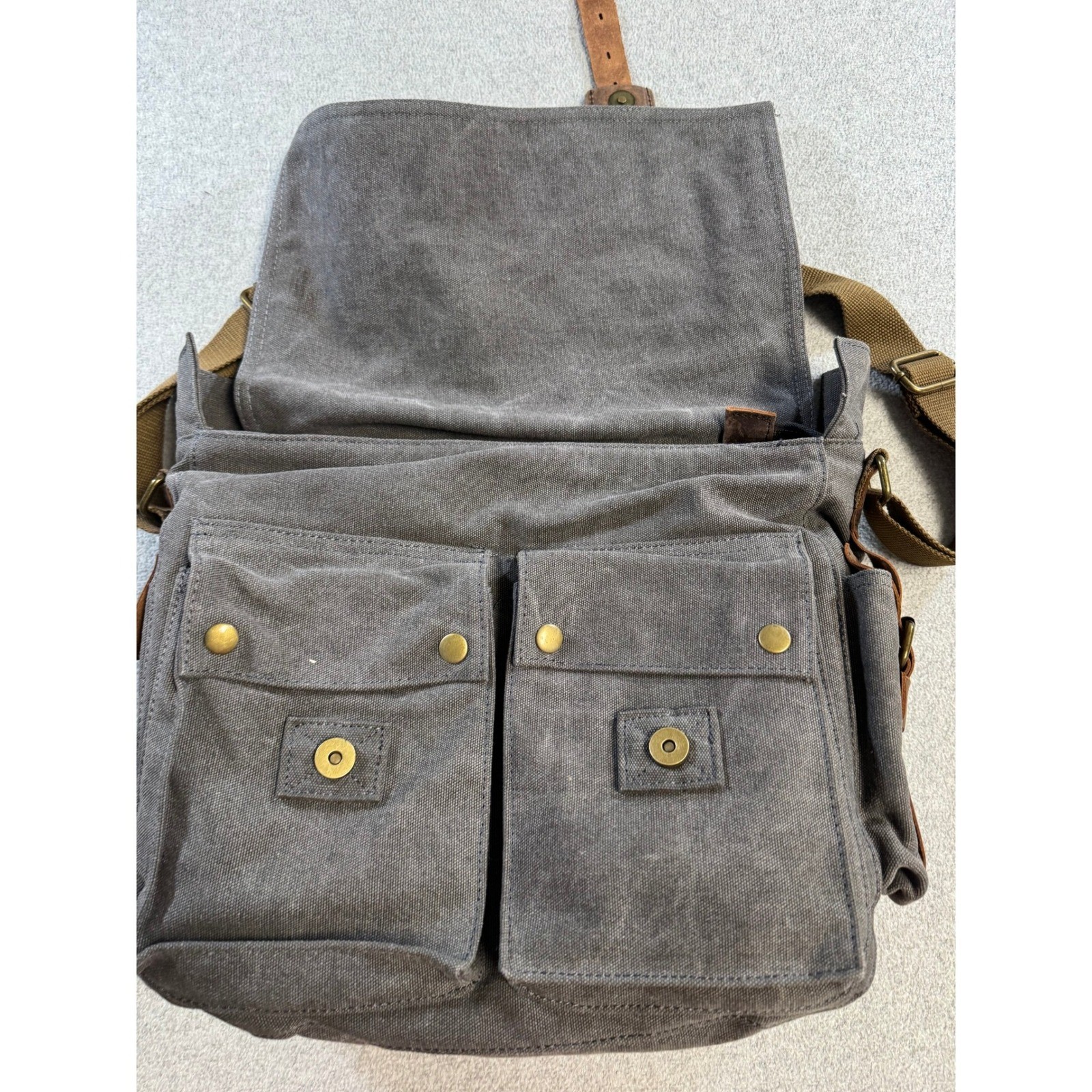 Kattee Canvas Leather Messenger Bag Laptop Briefcase Satchel Brown Gray Work