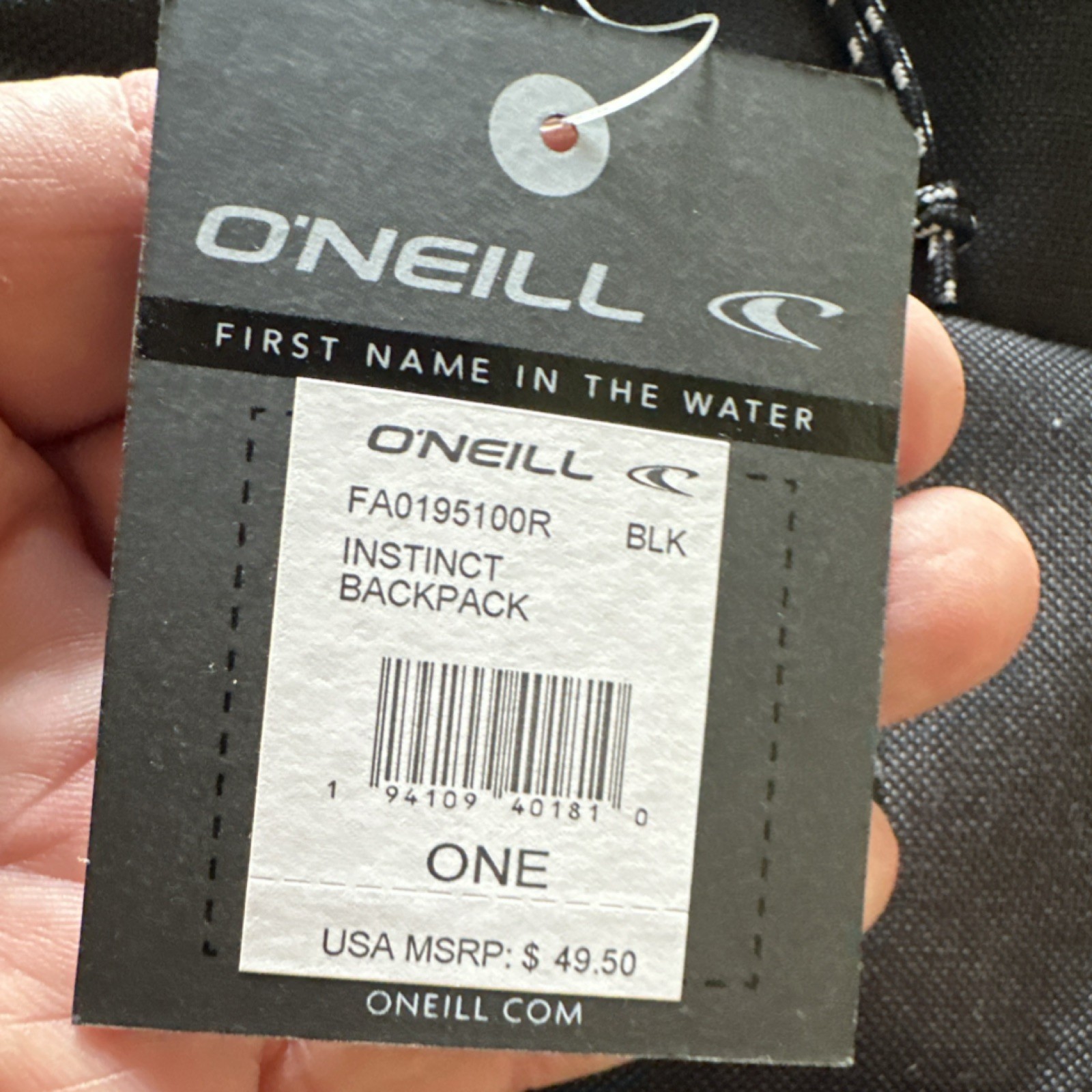 O’Neill Men’s Black Instinct Backpack Zip Closure Outer Pockets One Size
