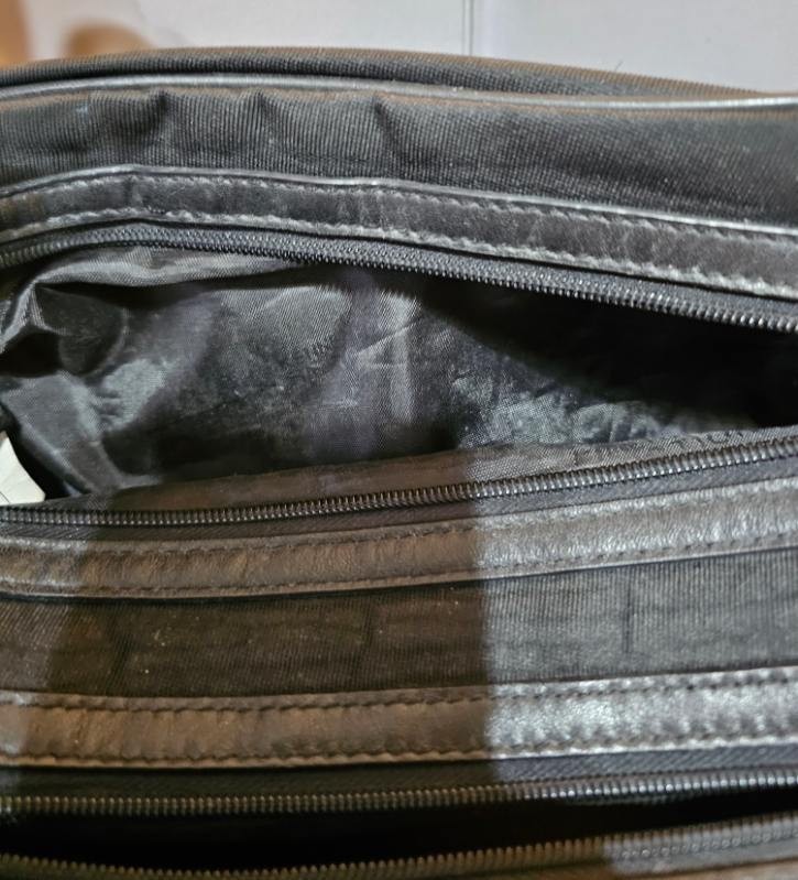 Kenneth Cole Reaction Black Canvas Faux Leather Travel Toiletry Bag. 12×6.5×4.5″
