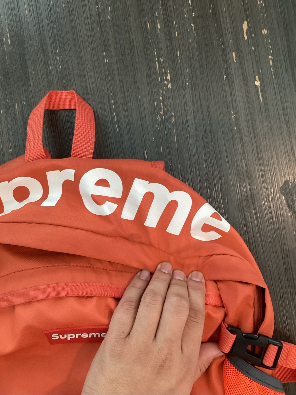 Supreme Backpack Orange (see photos, Tear On shoulder Strap)