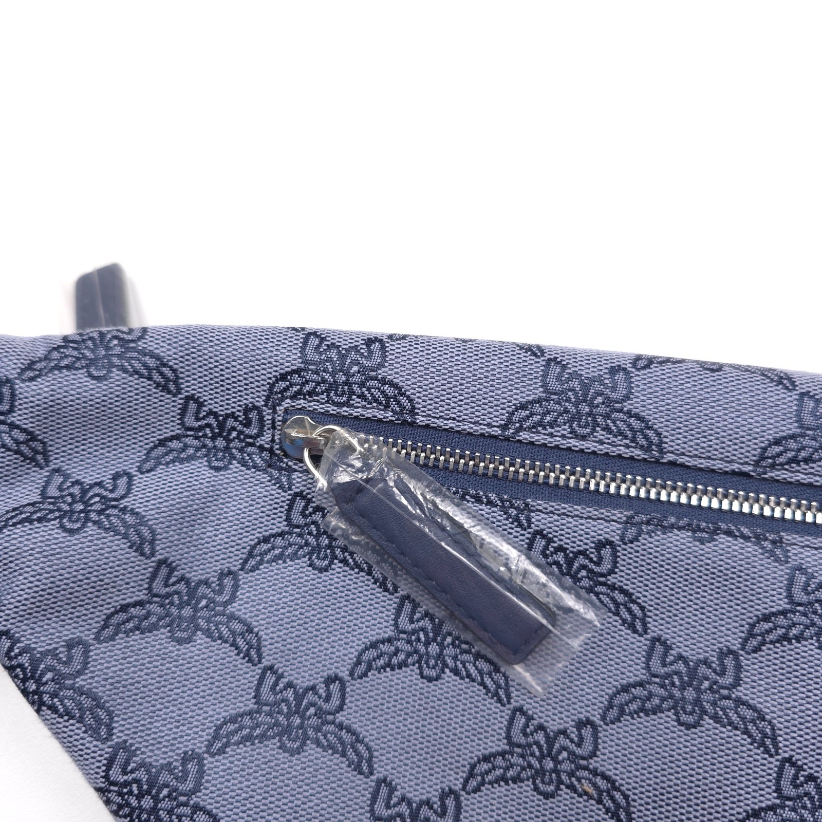 $650 MCM Himmel Lauretos Jacquard Fabric Belt Bag in Steel Blue Mens Authentic