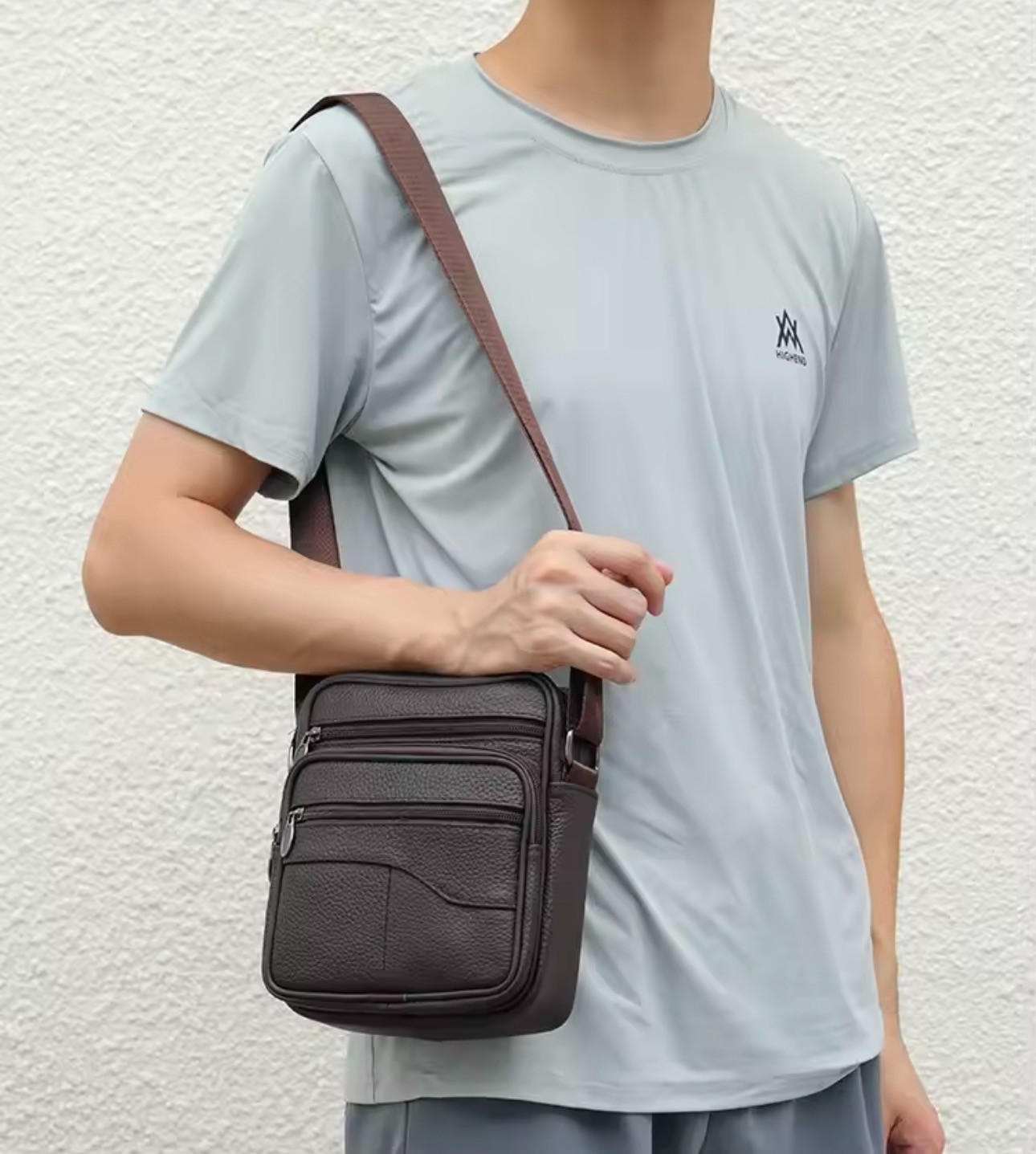Men’s small shoulder bag Geniune leather travel community crossbody bag