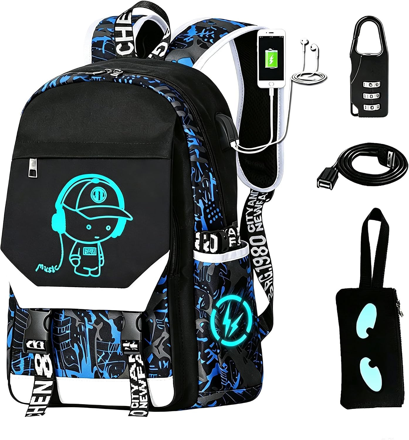 Anime Luminous Backpack Waterproof.Cool Backpacks15.6 in Large Capacity Laptopei
