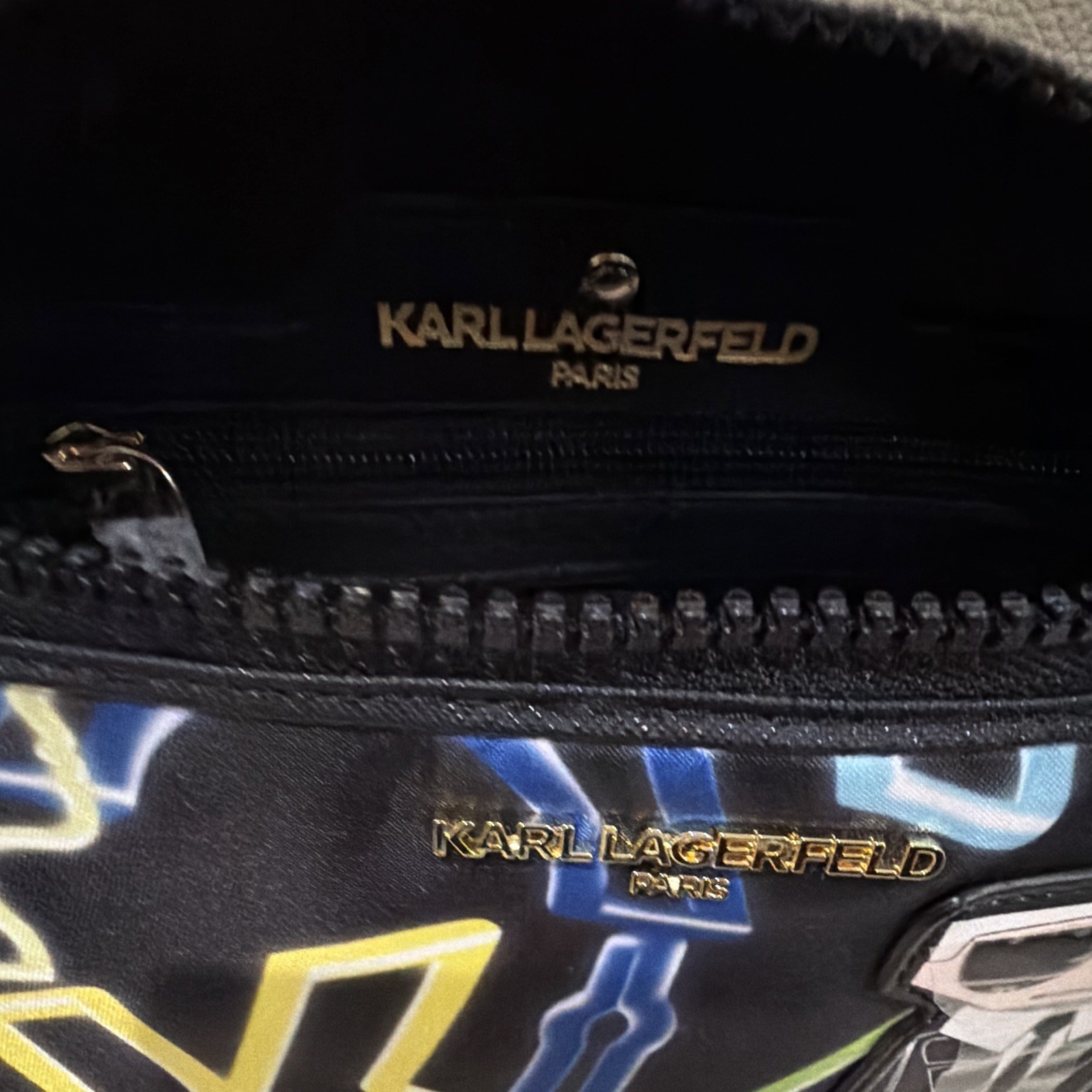 KARL LAGERFELD PARIS Men’s Black Multicolor Logo Zip Belt Bag Crossbody