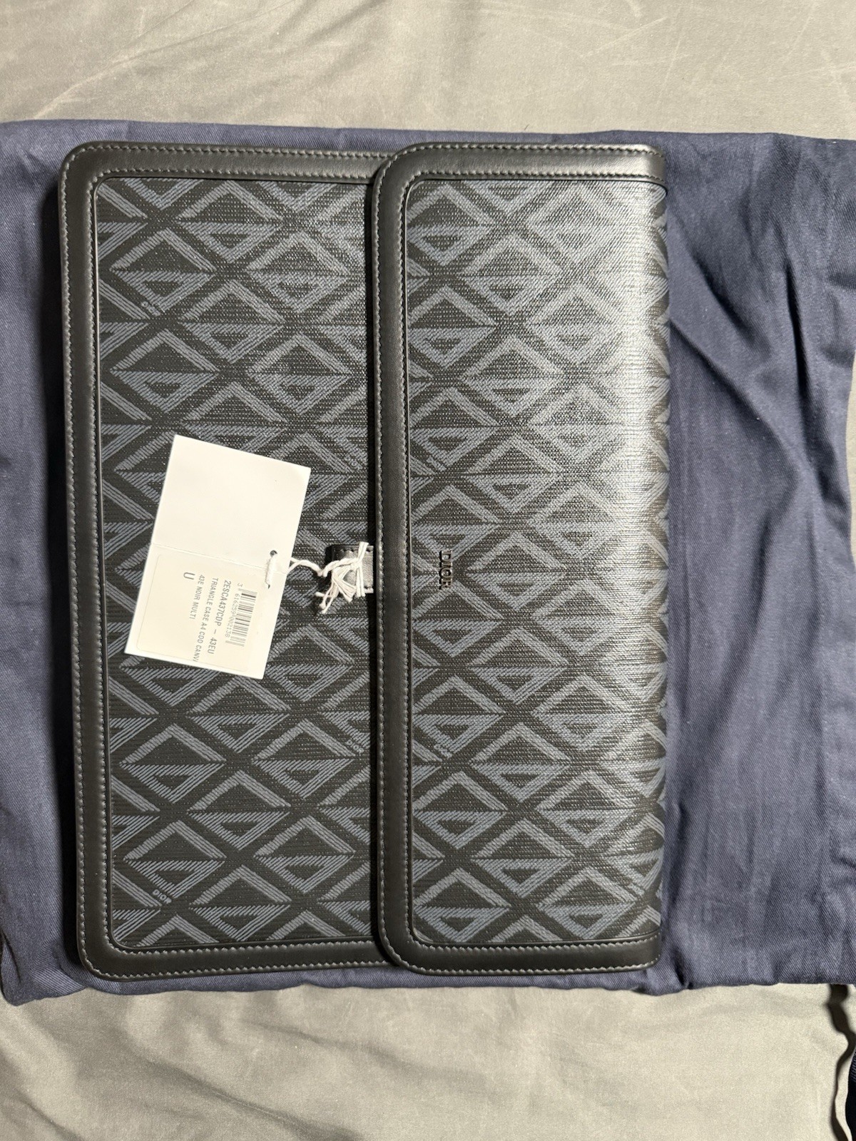 DIOR Hit The Road CD Diamond Canvas Leather Clutch Bag Men Black 13.6×1.6×9.3 in