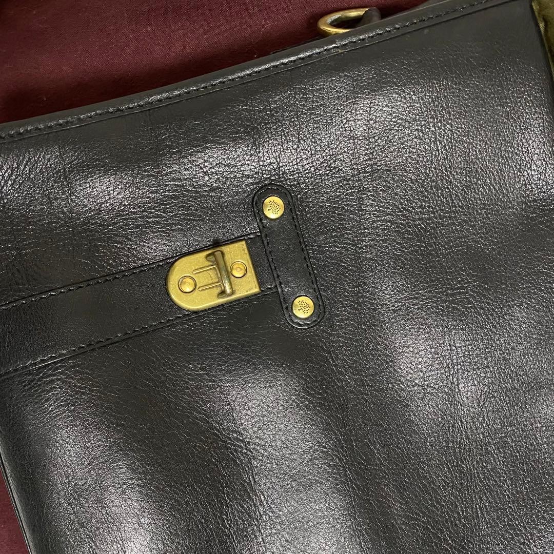 Mulberry Black Leather Briefcase Document Bag Business for Men Auth From Japan
