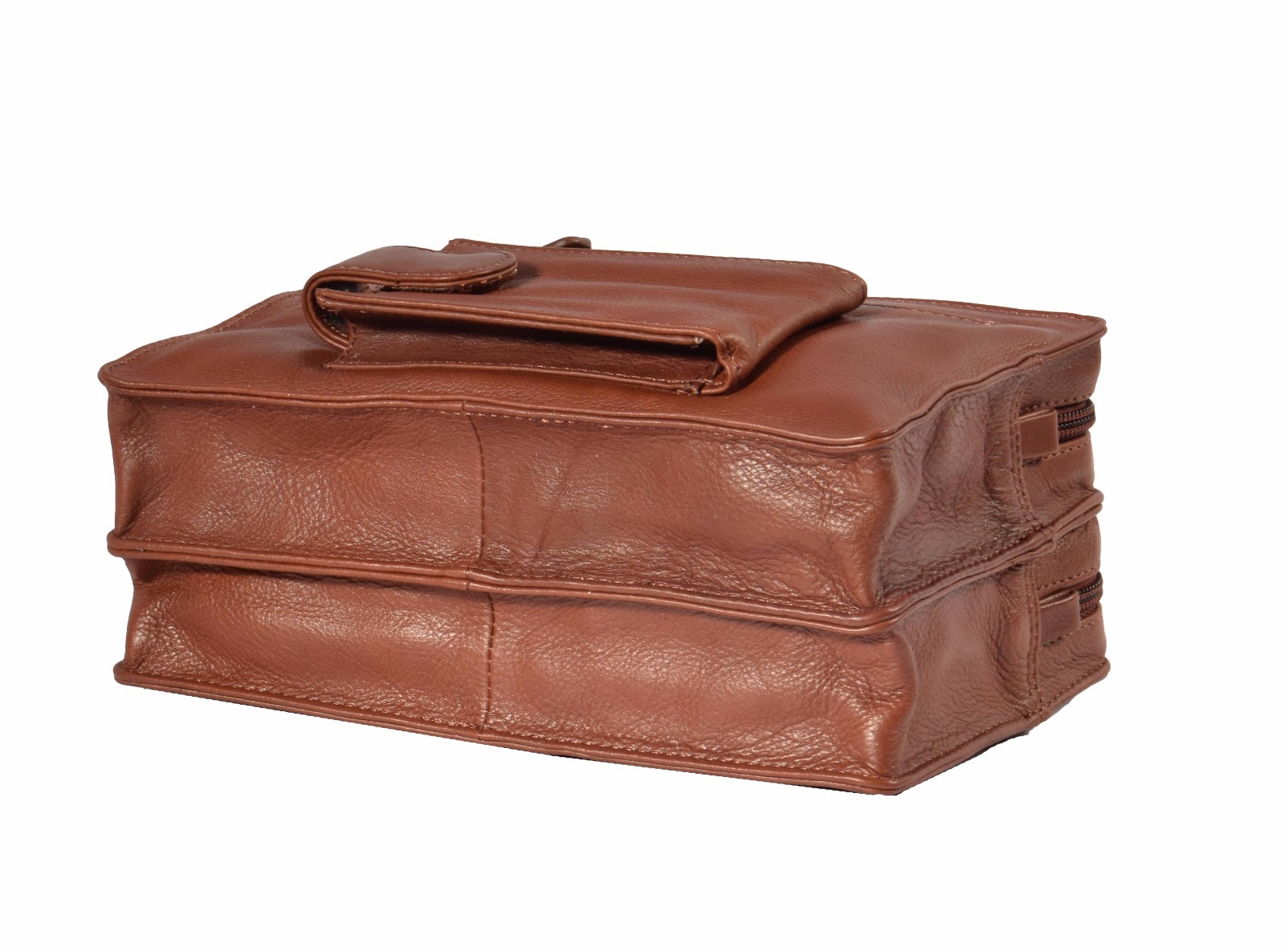 Mens Wrist Leather Bag Multi Zip Clutch Grab Mobile Money Travel Purse Brown