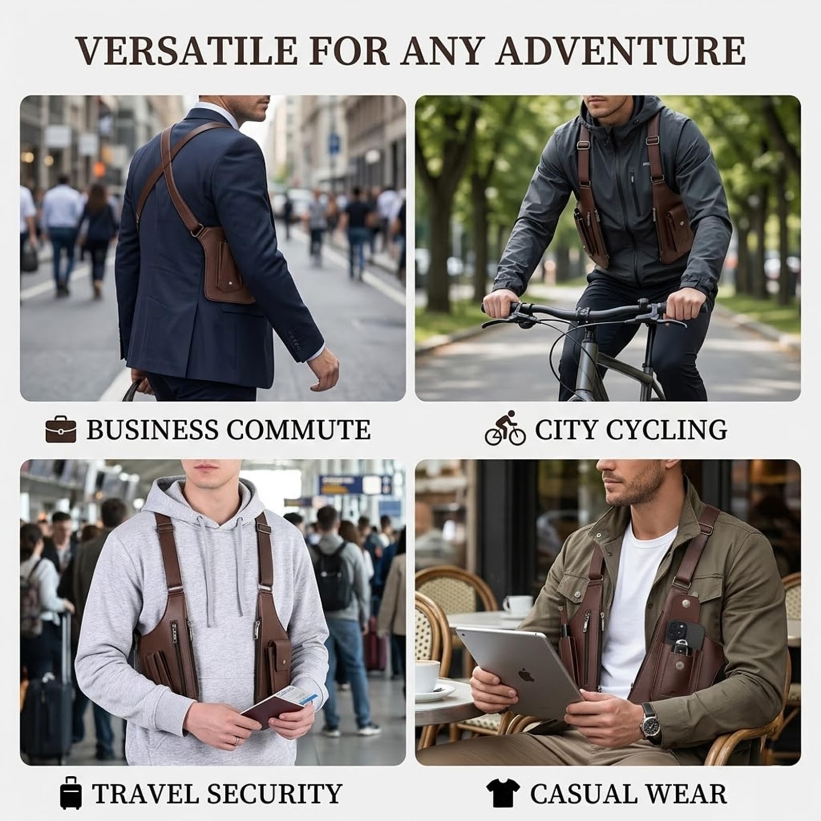 TXVGQMA 1 PC Men Anti Theft Hidden Underarm Shoulder Bag, 26x16x28cm, Brown