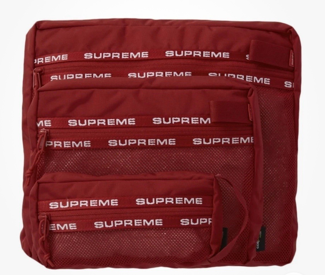 New FW22 Supreme Box Logo Cordura Mesh Red Organizer Bag Pouch Set of 3 In Hand