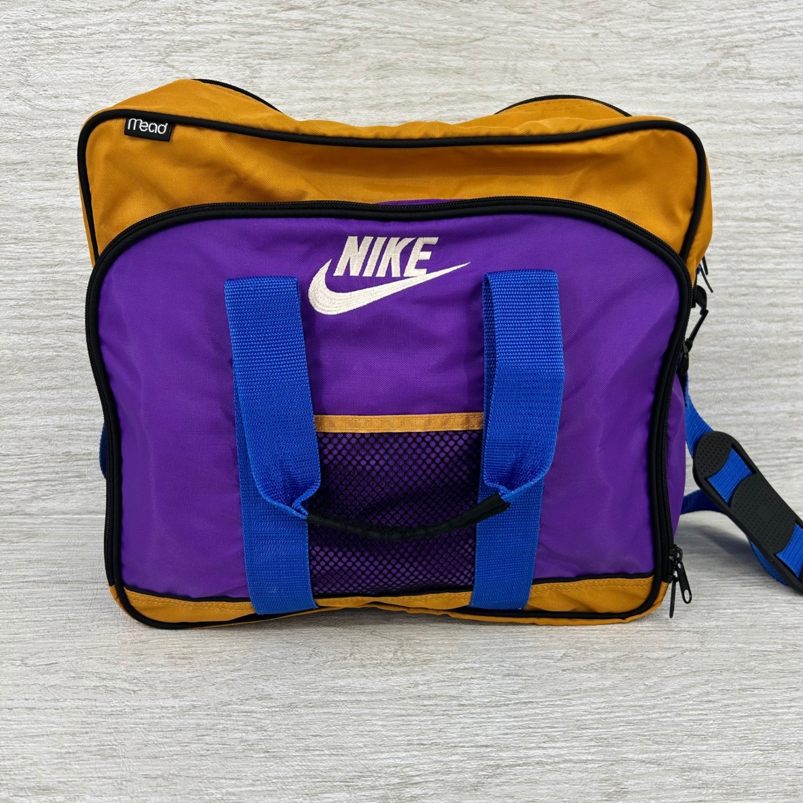 Vintage Nike x Mead Messenger Bag Purple Gold Blue 90s Retro Duffle Sport Bag
