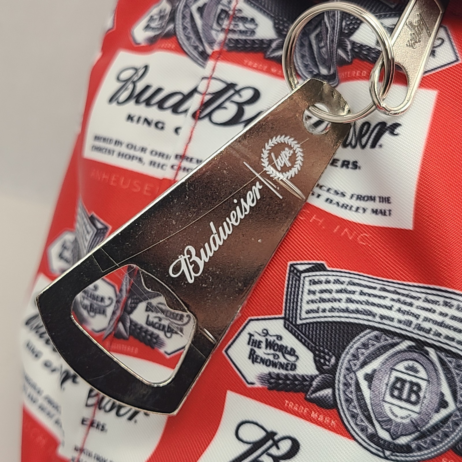 Hype X Budweiser Beer Collaboration Backpack w/ Bottle Opener All Over Print Red