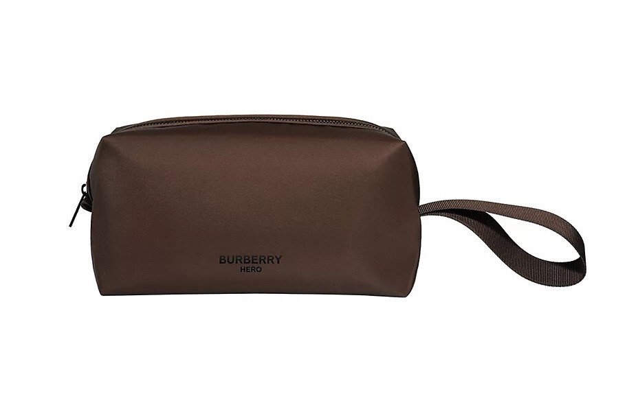 BURBERRY Hero Logo TOILETRY Pouch SHAVE Bag Dopp Kit Dark Brown New With Tags