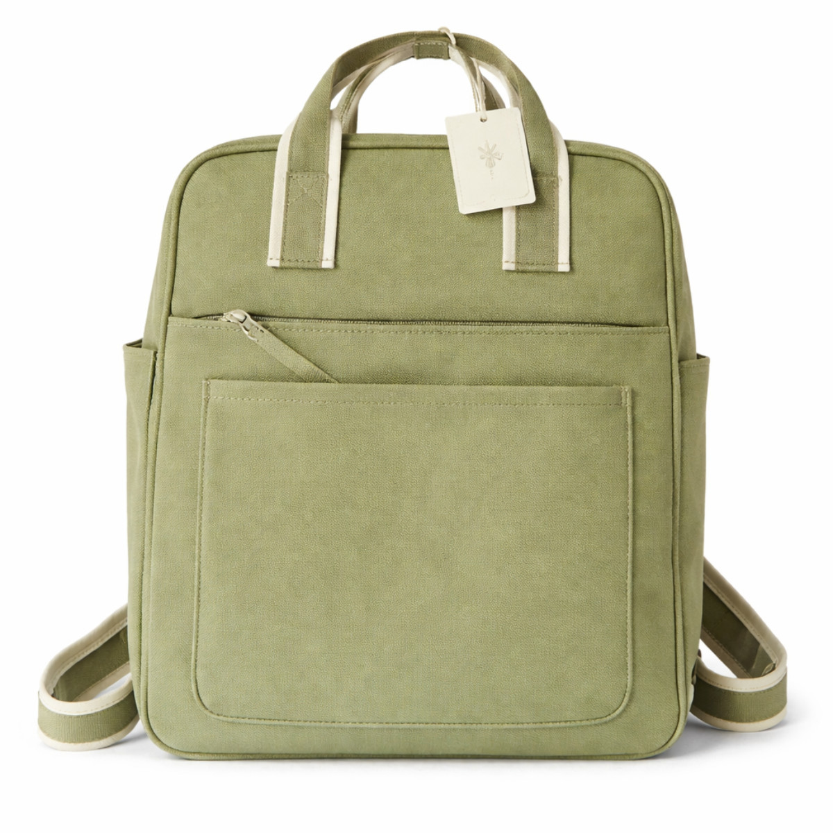 Sage Green Canvas Backpack Laptop Travel School Bag with Front Pocket