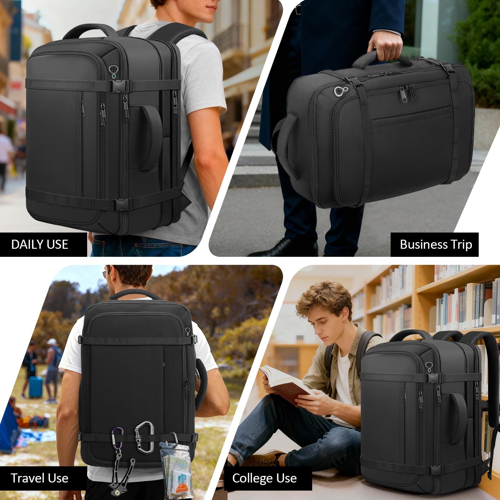 Travel Backpack,Expandable Carry on Backpack 40-50L with USB Cable Port,Fits