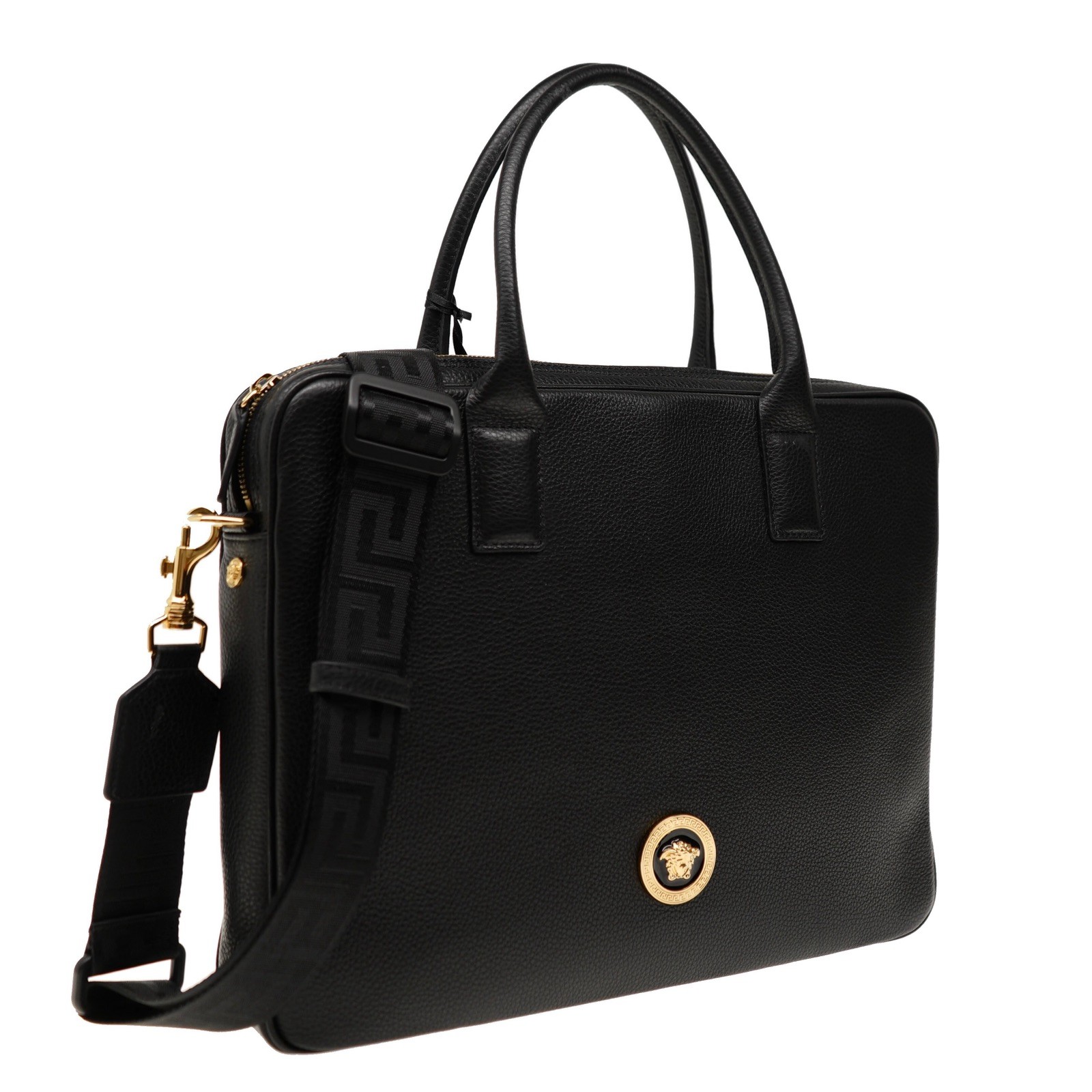 Versace Medusa Briefcase Document Case Black Grainy Leather New