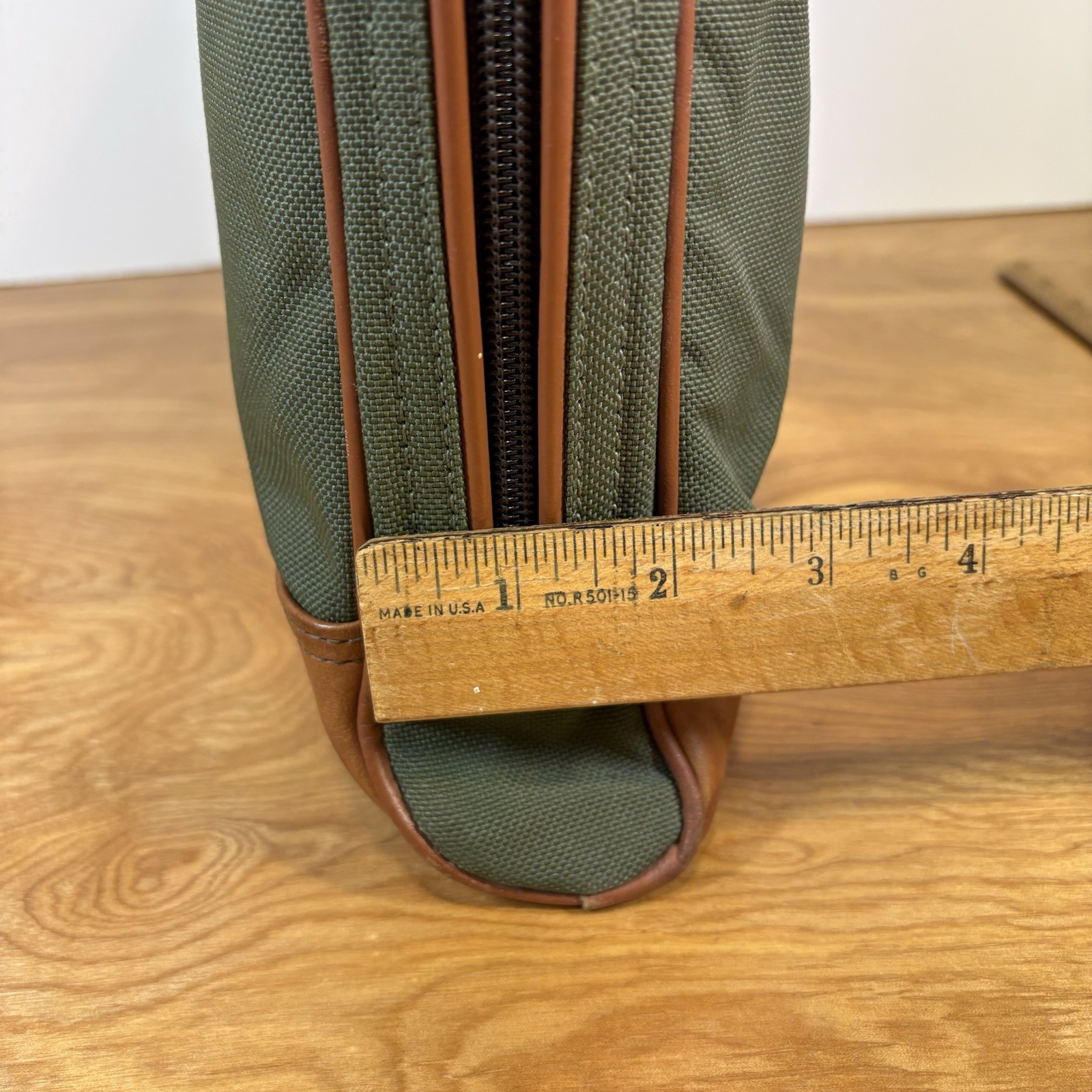 Vtg LL Bean Classic Green Canvas Leather Trim Briefcase Messenger Laptop Bag USA
