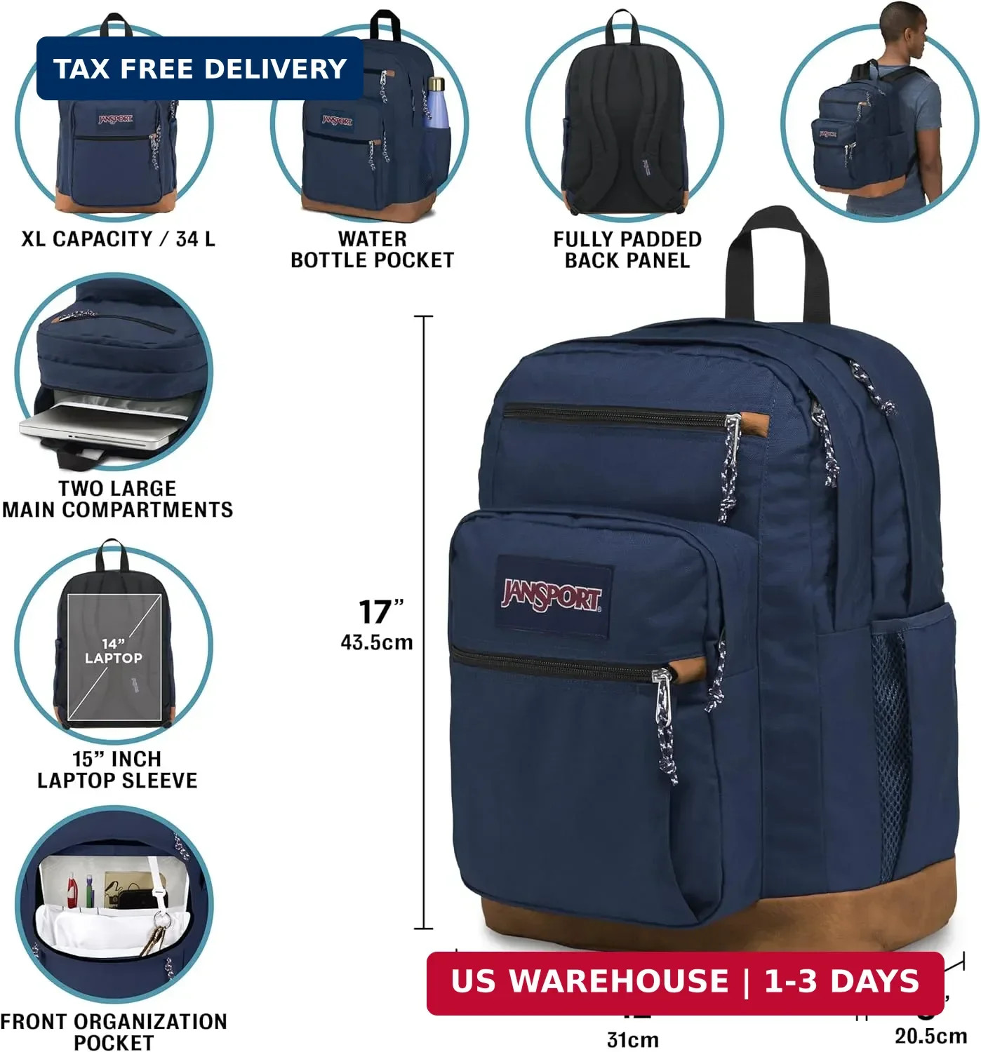 JanSport Cool Backpack, with 15-inch Laptop Sleeve – Large Computer Bag Rucksack