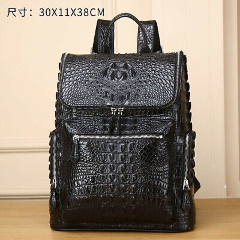 100% Real Leather Backpack, New Crocodile Pattern Travel Backpack Large Rucksack