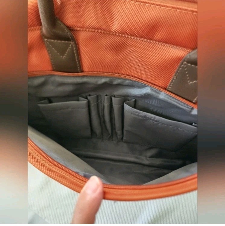 Men’s Orange/Brown Laptop Briefcase Document Case Zip, Top Handle, Strap