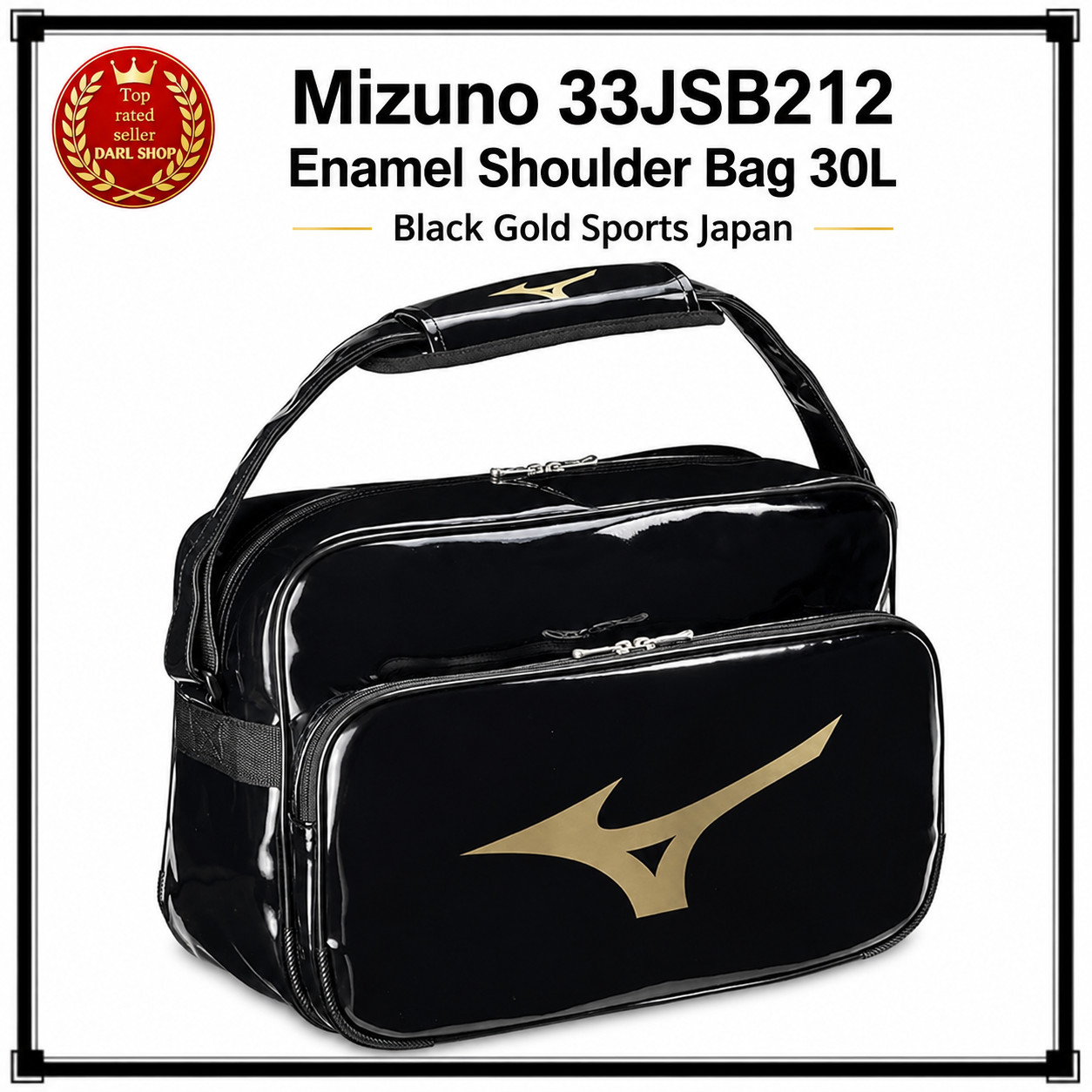 Mizuno 33JSB212 Enamel Shoulder Bag 30L Black Gold Sports Japan