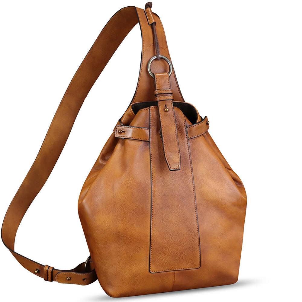 Genuine Leather Large Sling Bag Men Women Chest Crossbody Bag Sling Purse Ipad