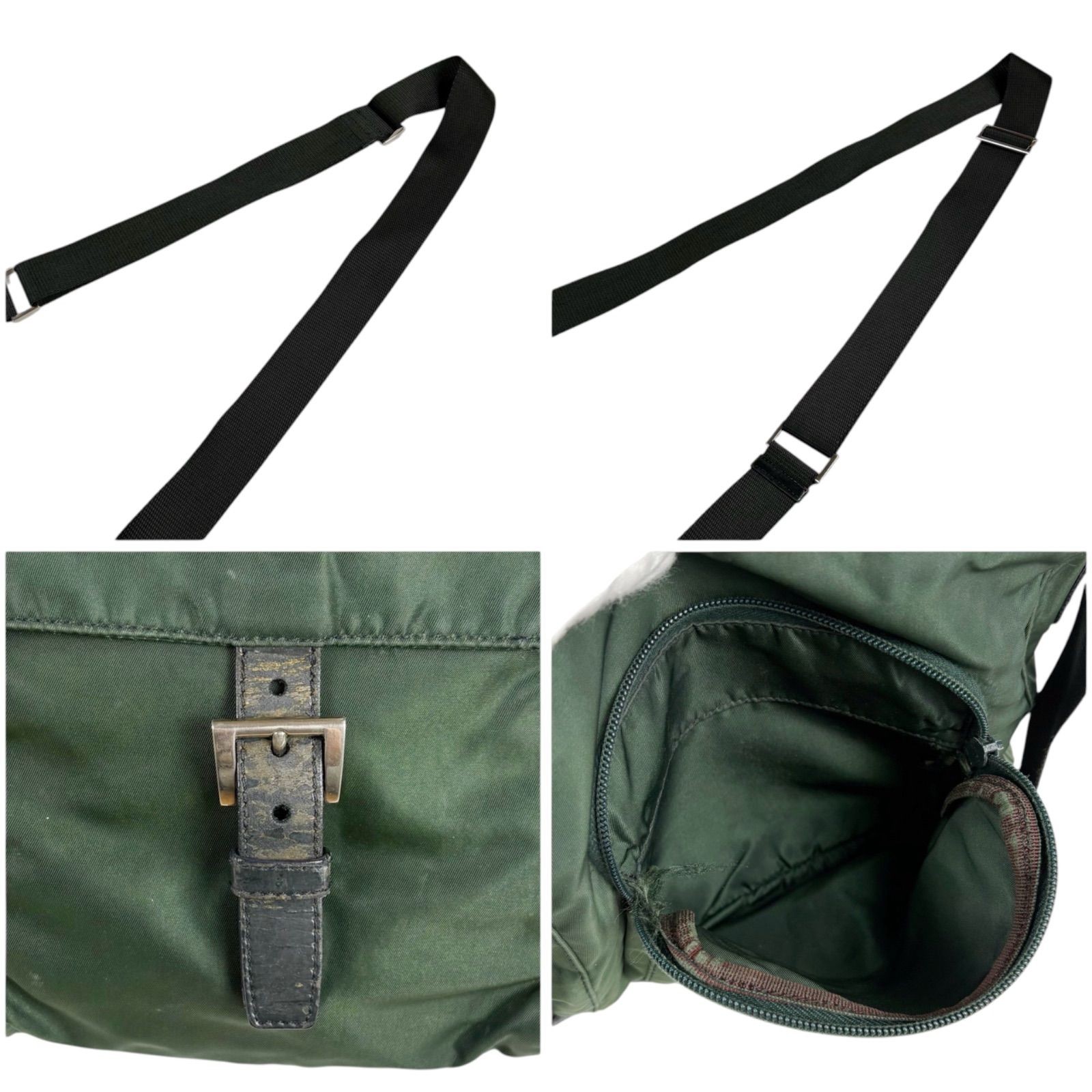 PRADA Triangle Logo Messenger Bag Tessuto Nylon Khaki Green Crossbody Shoulder