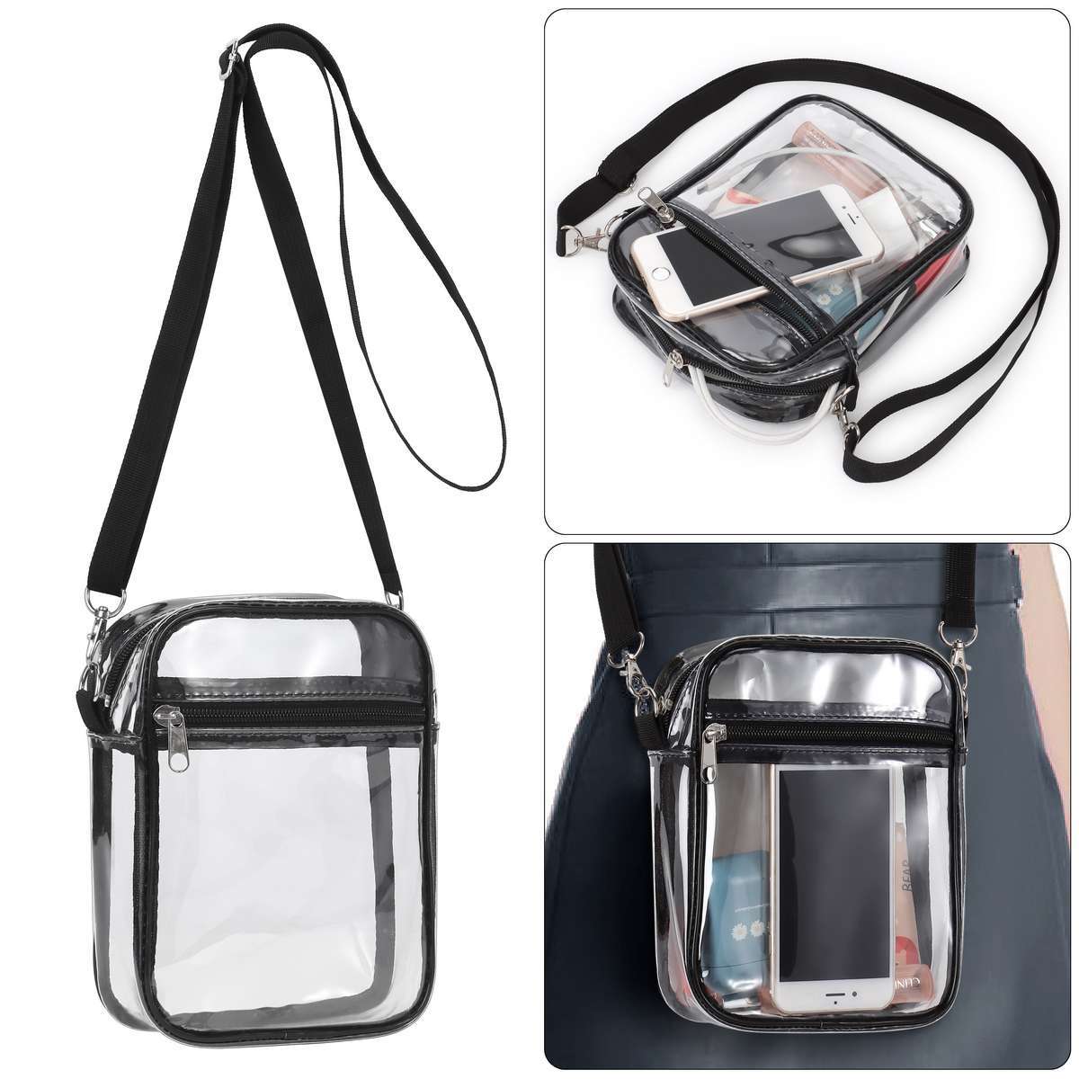 Clear Plastic Tote Bag Women Transparent Handbag Zip PVC Pouch Stadium Security
