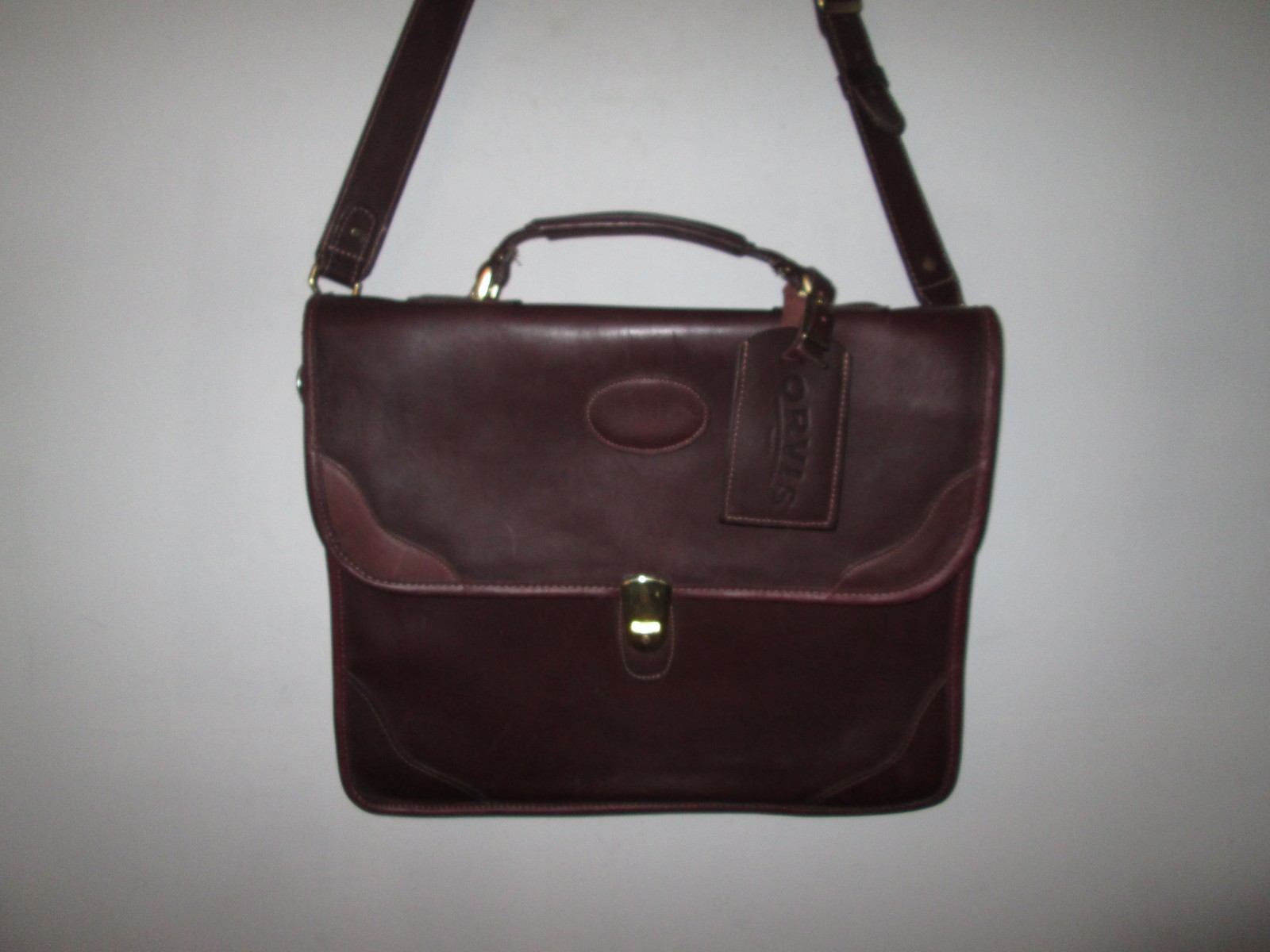 Vintage ORVIS Brown Saddle Leather Push Clasp Briefcase Messenger Bag *USA