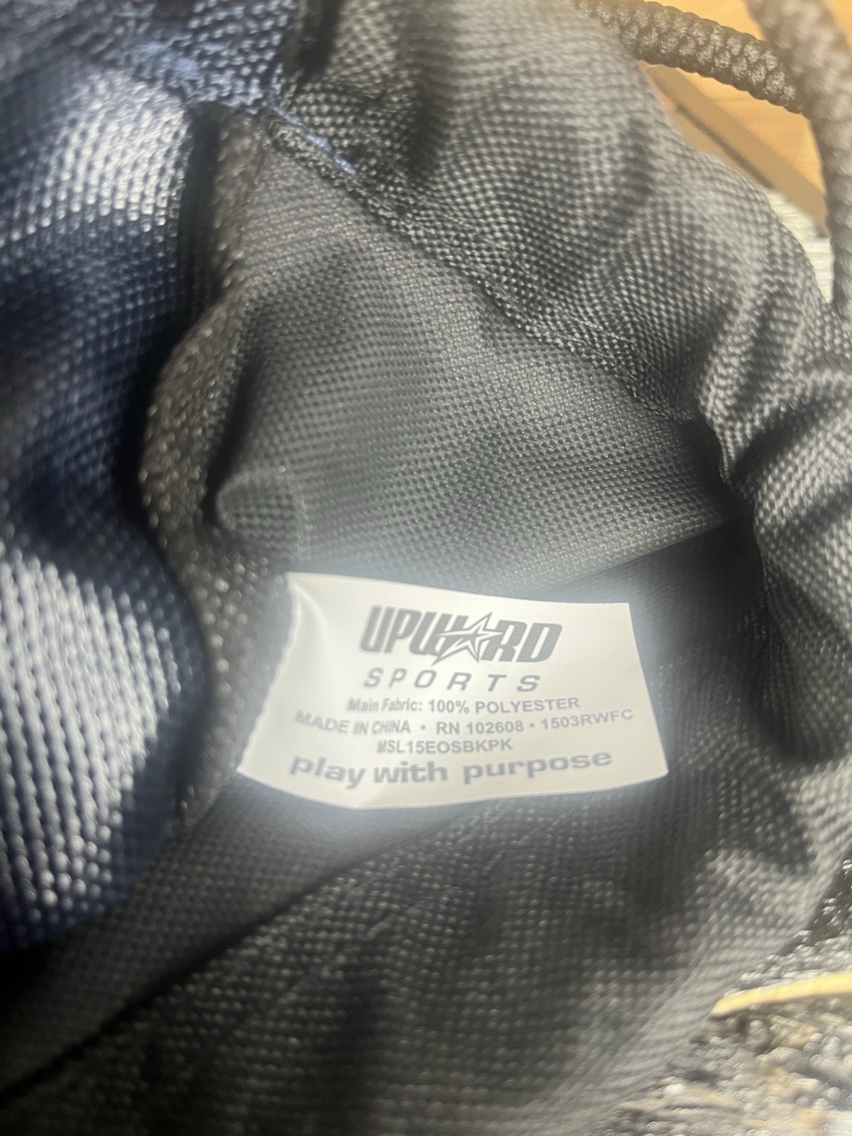 Upward Sports Drawstring Backpack Black/Blue Front Zip Pocket Unisex Adults