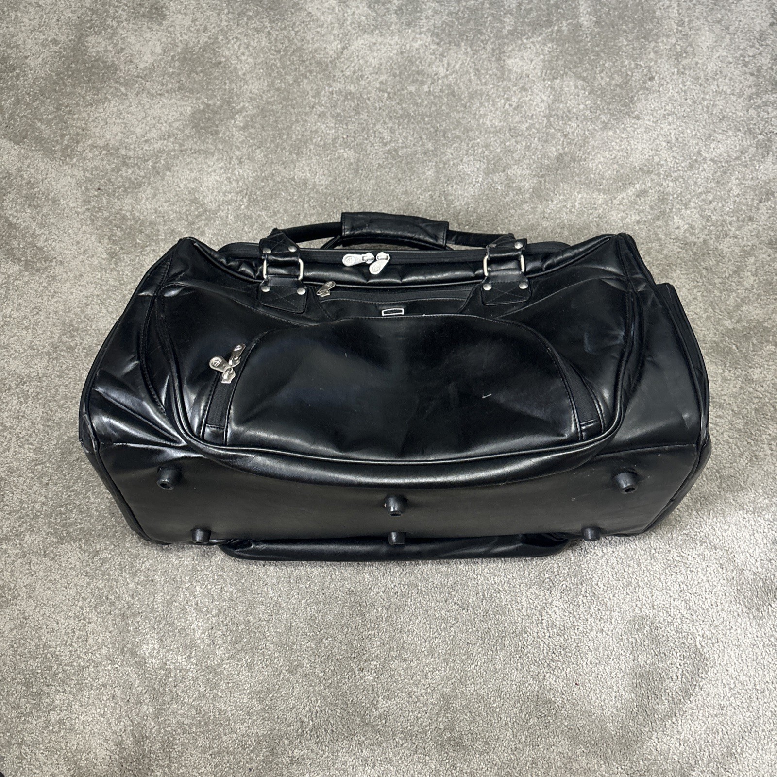 VTG Leather Nike Golf Weekender Duffel Bag Black Large