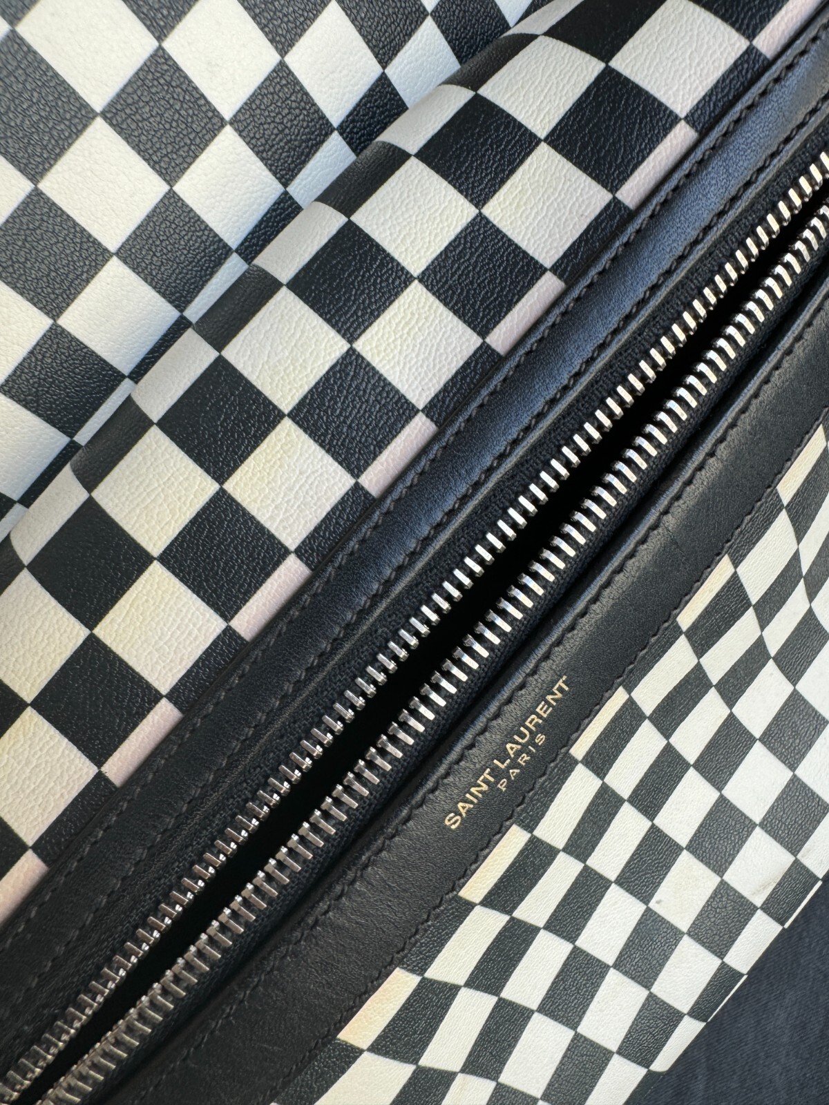 Saint Laurent Black & White Checkered Backpack (discoloration and fraying)