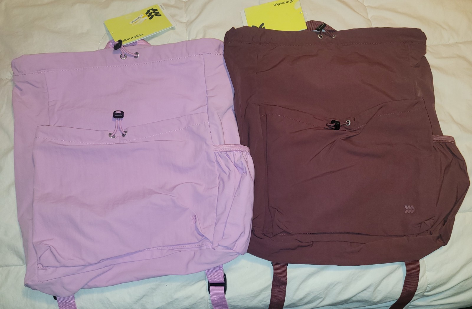 All In Motion Lot Of Cinch Backpacks- Water Repellent, 100% Recycled Nylon