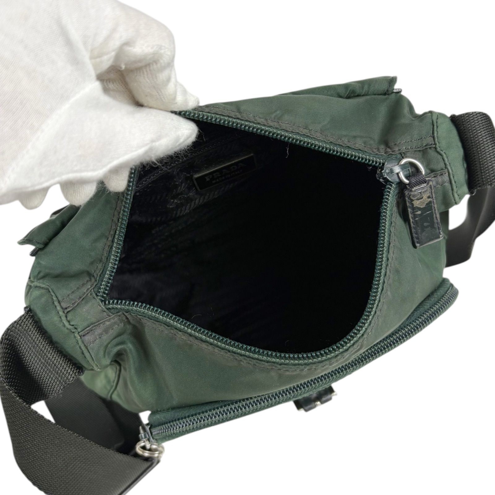 PRADA Triangle Logo Messenger Bag Tessuto Nylon Khaki Green Crossbody Shoulder
