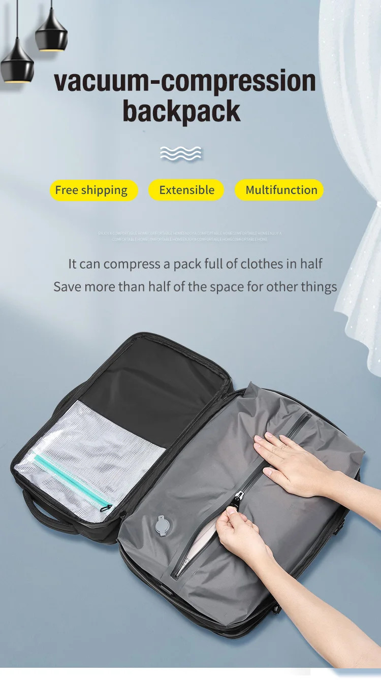 Vacuum Compression Travel Backpack USB Charging Large Capacity Hiking Bag