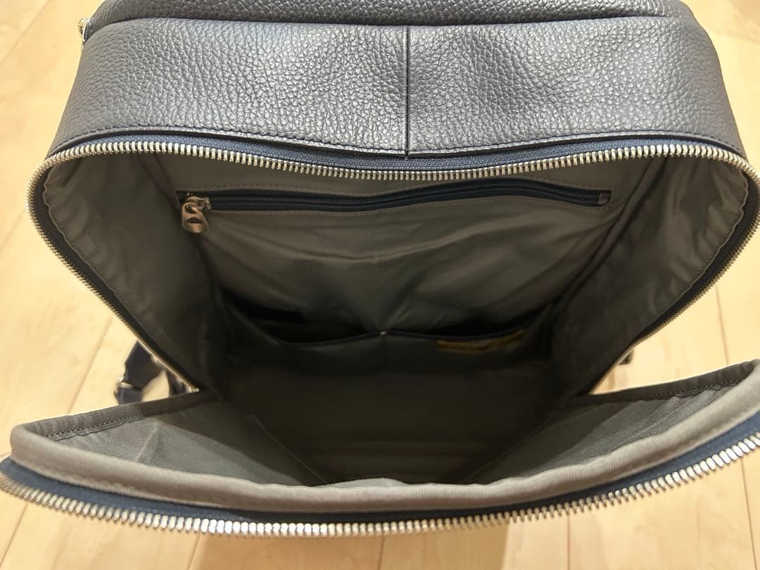 HERGOPOCH Navy Leather Backpack, Mesh Back Panel, 30cm, Japanese Made