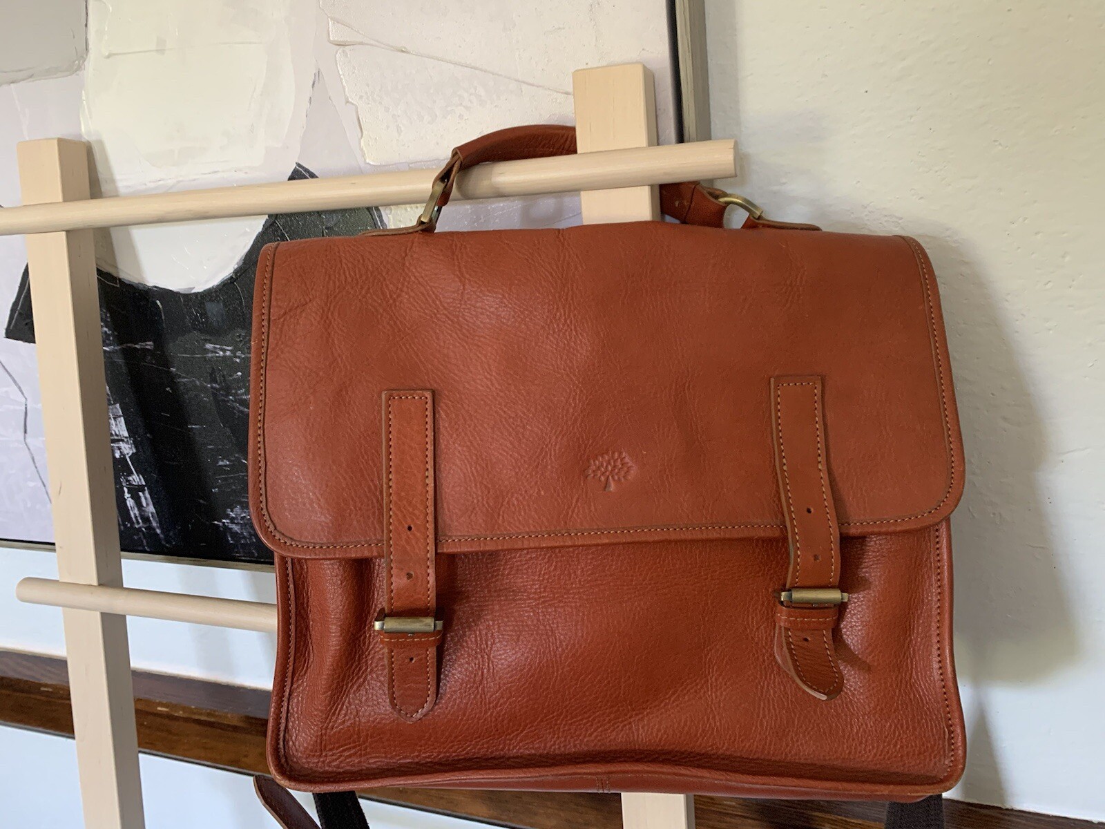 Mulberry Vintage Elkington Briefcase Laptop Bag Crossbody In Natural Leather