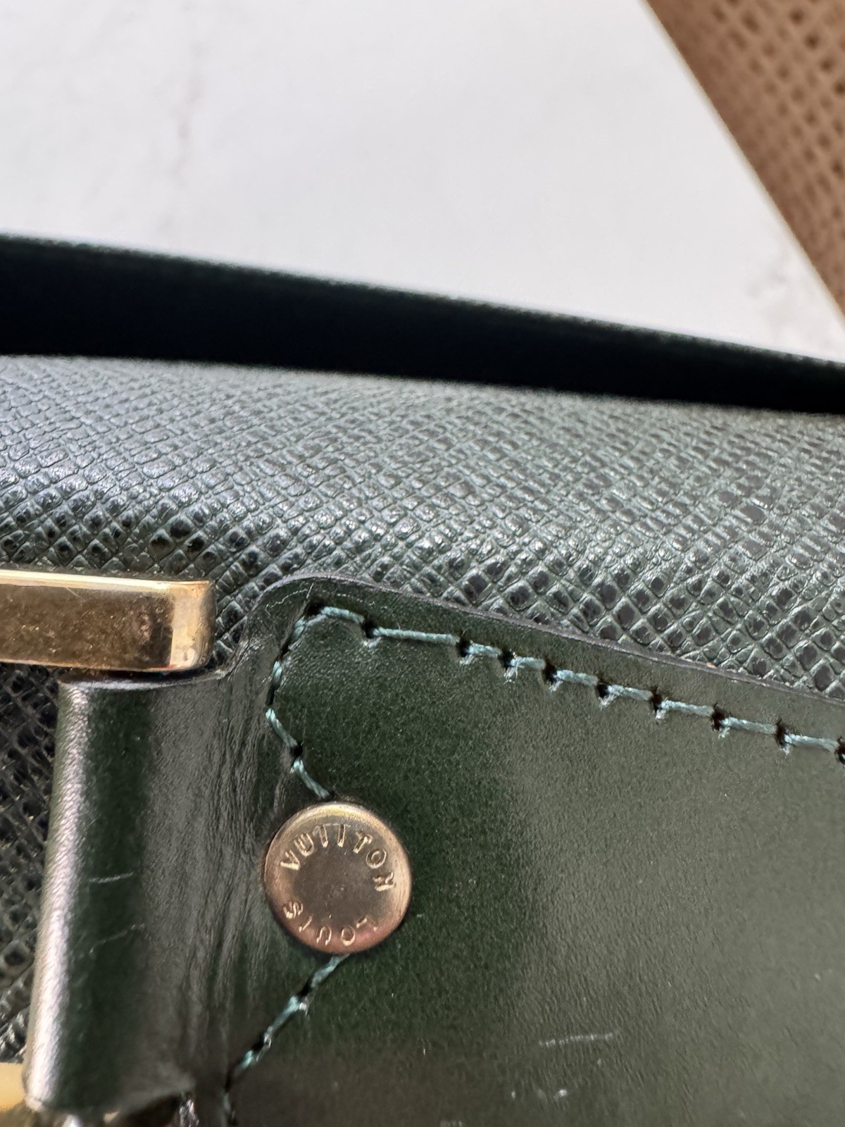 Louis Vuitton Authentic Taiga Green Suitcase Business Bag