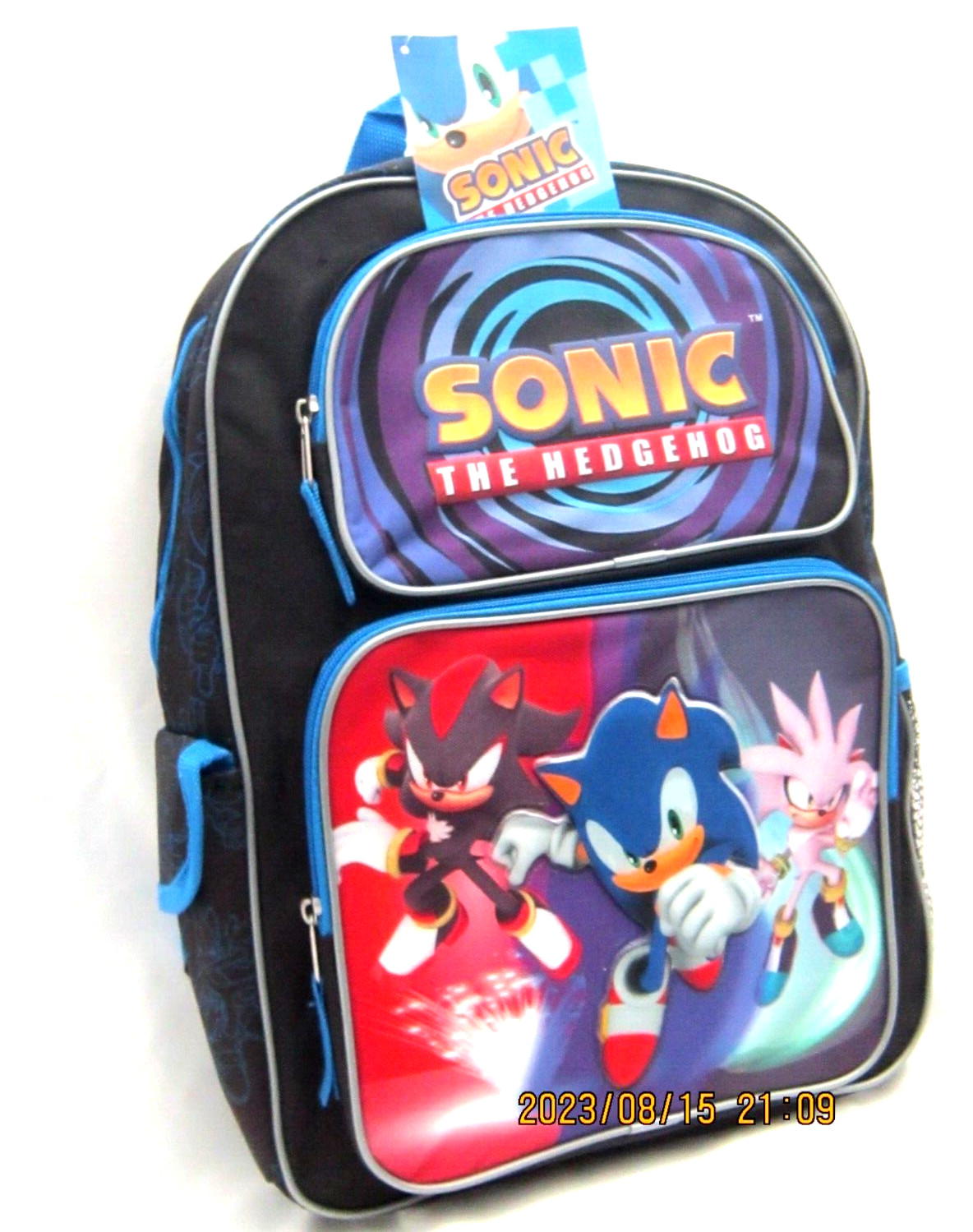 Blue Sonic the Hedgehog,Shadow,&Venice 16″ Boom Backpack with 2 Compartments