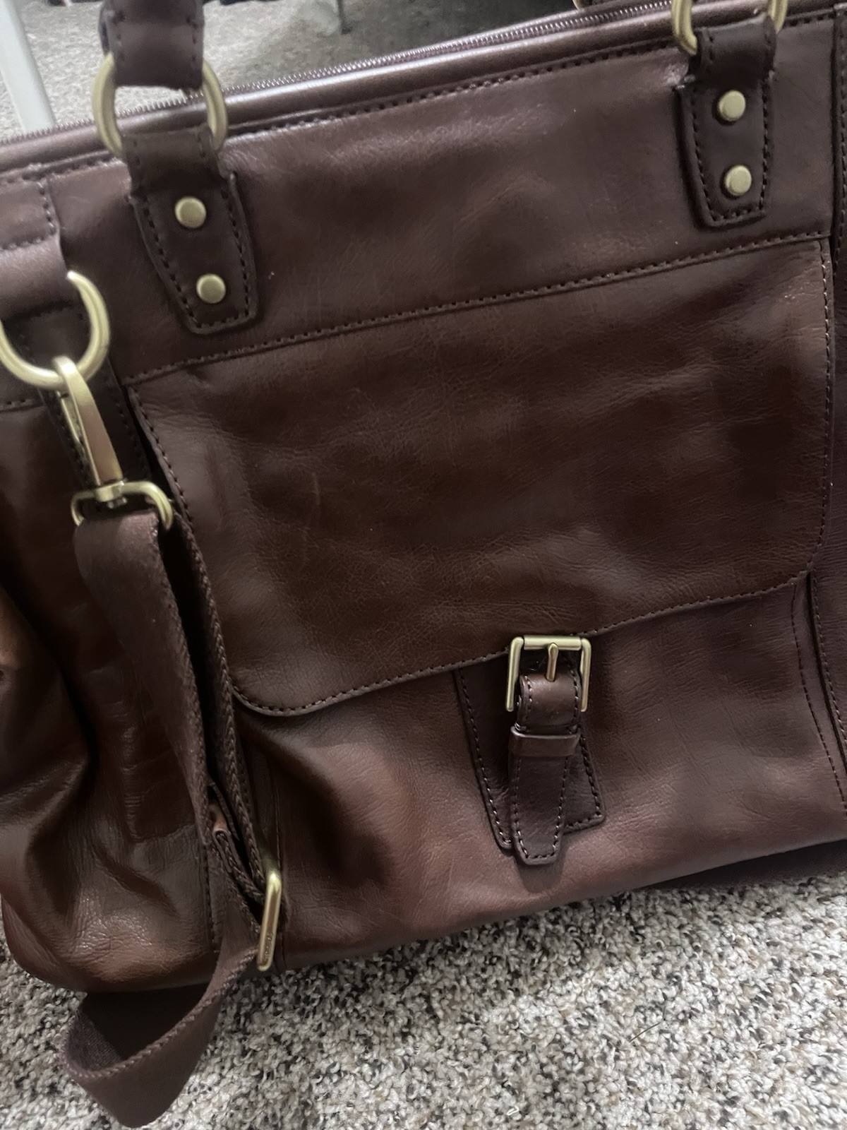 Fossil Weekender Estate Duffle Cognac Brown Leather With Cross Body Strap