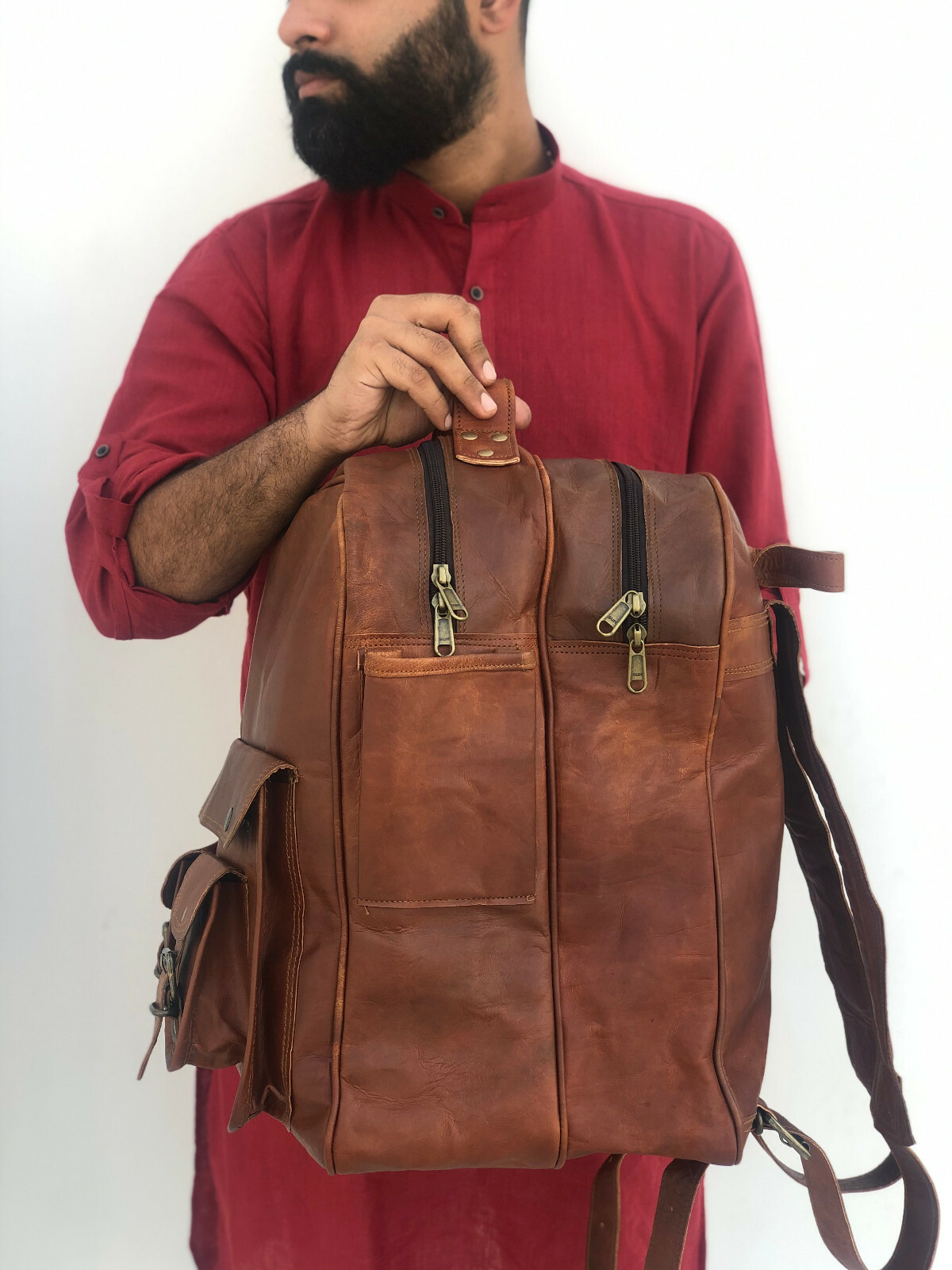 Extra Large Camel Leather Back Pack Rucksack Travel Bag For Men’s and Women’s