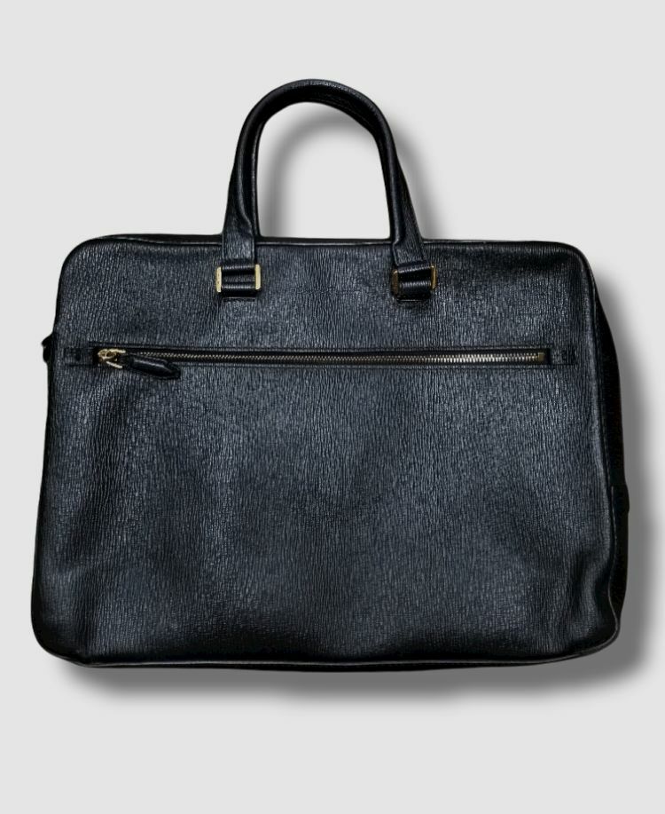 $1750 Salvatore Ferragamo Men Black Pebble Leather Travel Briefcase Shoulder Bag