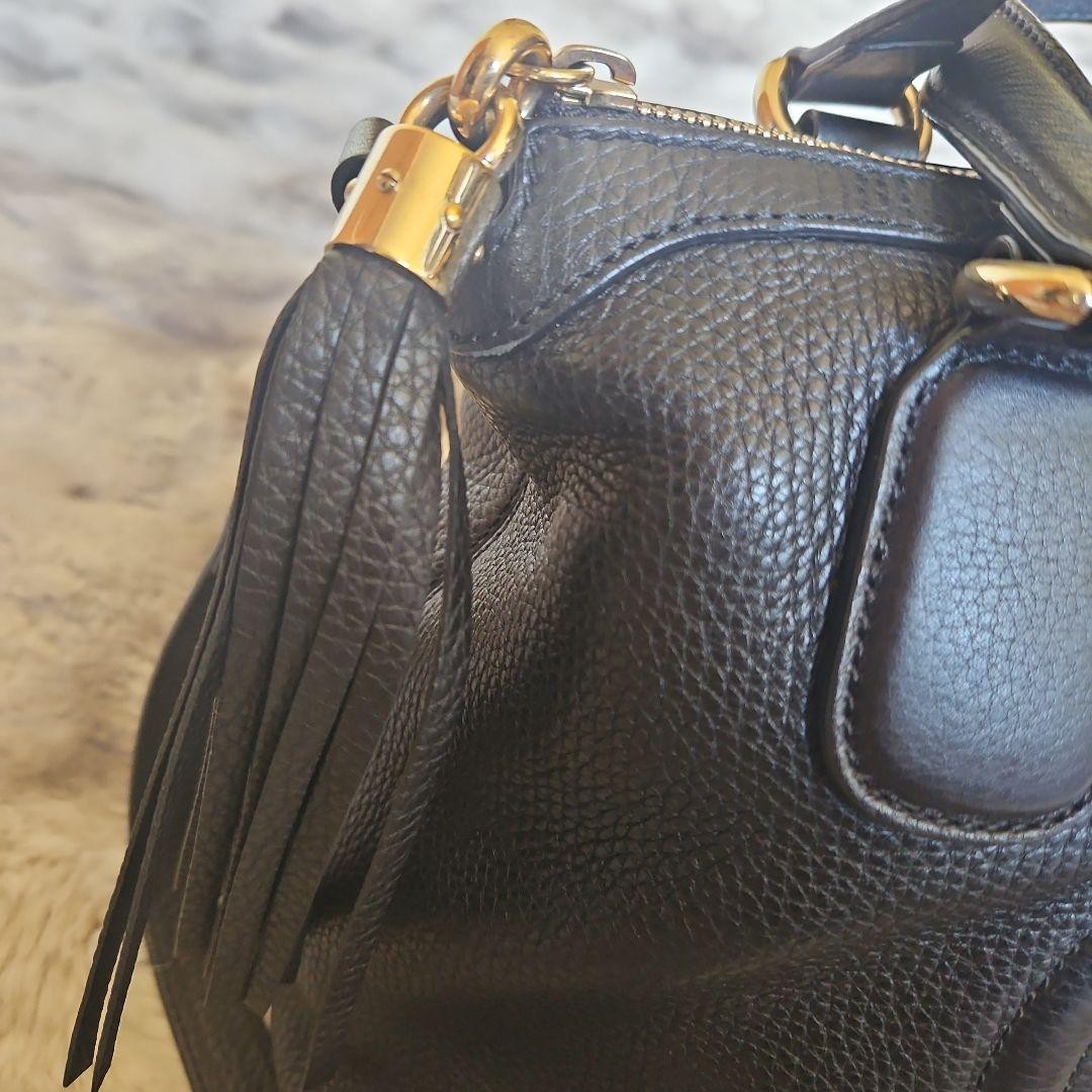 Gucci Leather Interlocking G Soho Tassel Shoulder Bag 32cm Black Made in Italy
