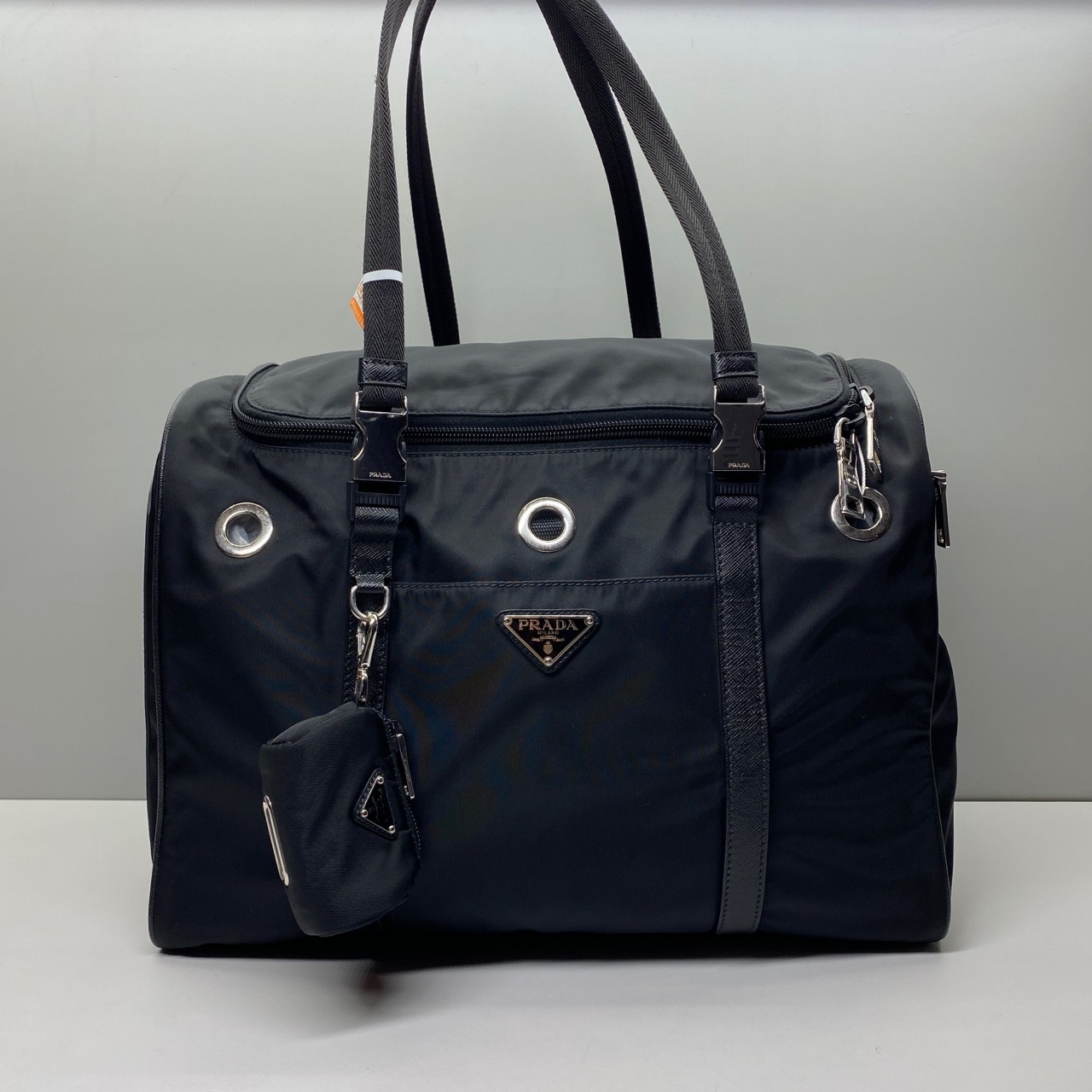 Prada Pre-Owned Authentic Black Nylon Pet carrier Satchel 40x28x22cm 40x28x22cm