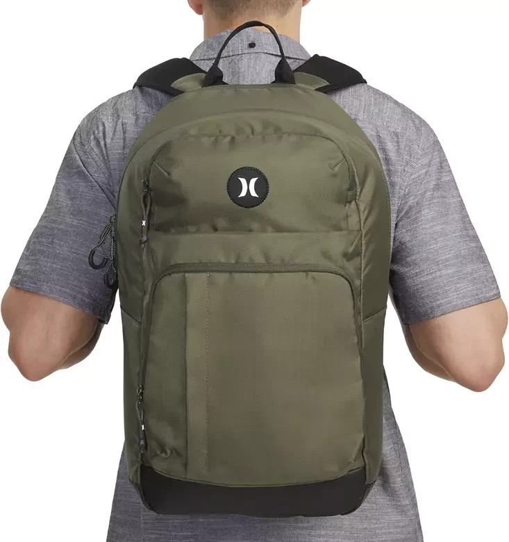 Hurley Rider Backpack Army Green adjustable shoulder straps and a top handle