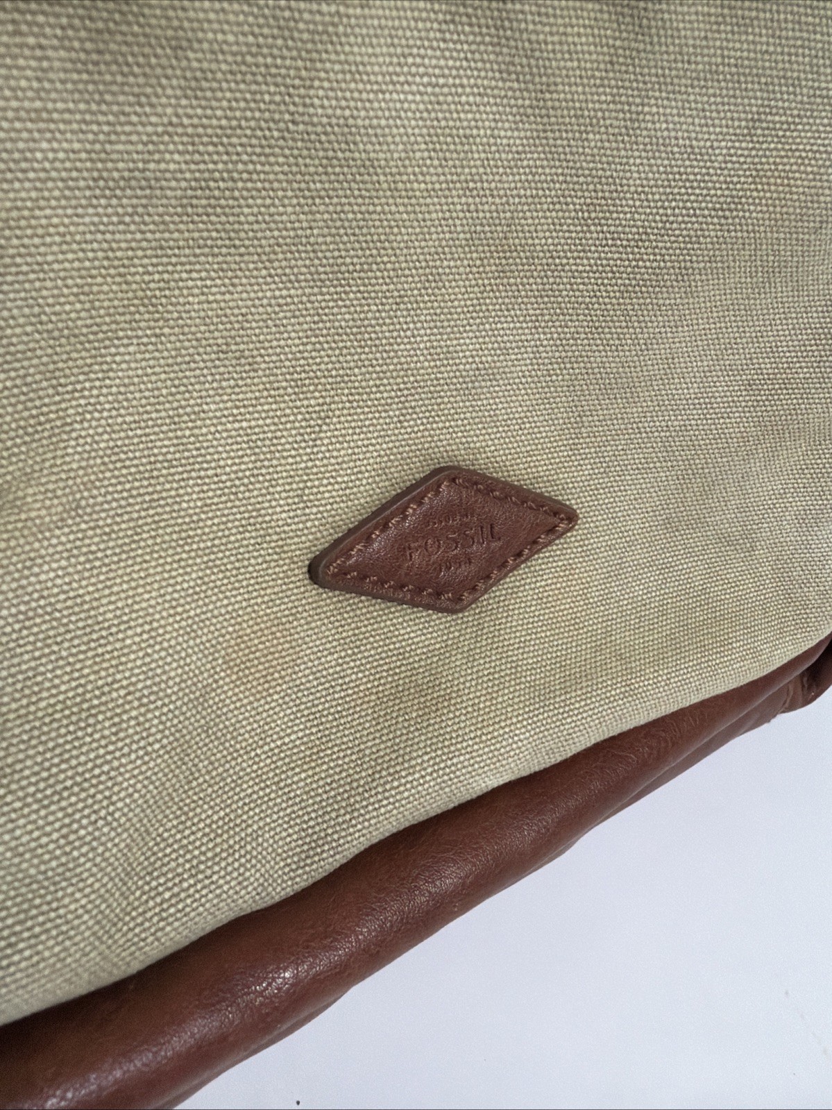 Fossil Estate Canvas Leather Backpack Beige Brown Stained 16x10x5