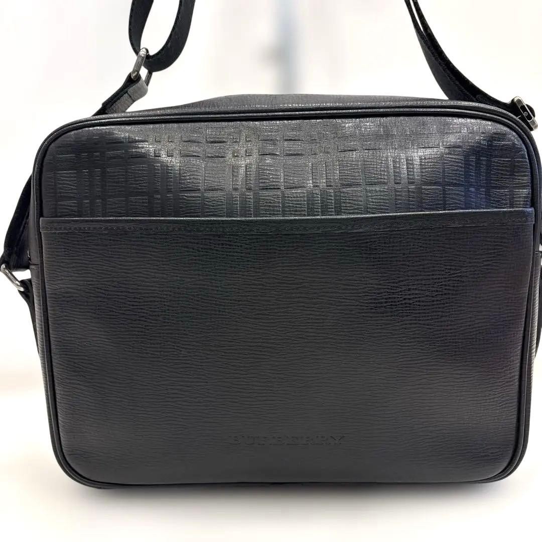 Authentic Burberry Black Leather Shoulder Bag 31cm x 24.5cm x 6.5cm with Nova Ch